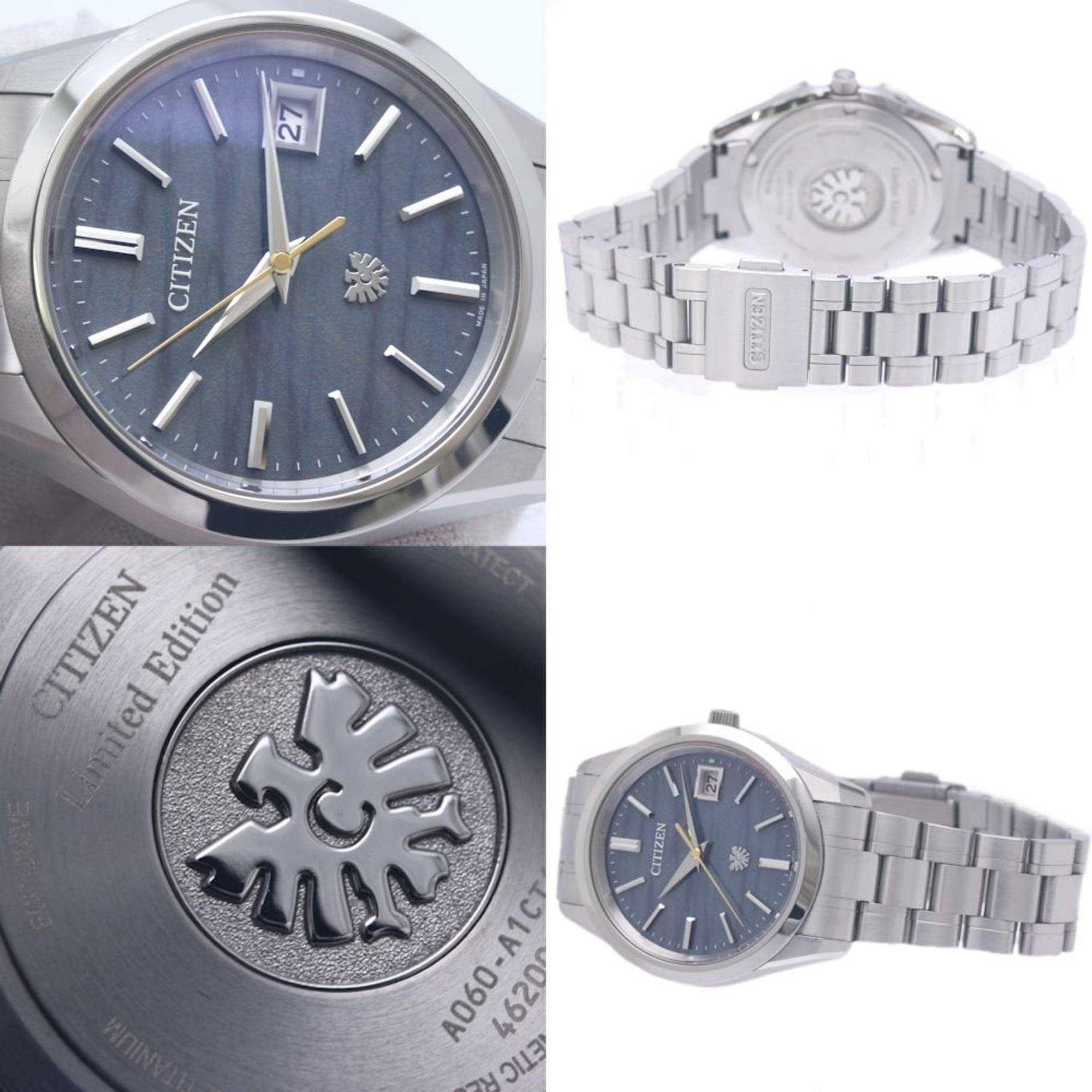 CITIZEN Herren-Solaruhr „The Citizen“ AQ4100-65L aus Titan mit indigogefärbtem Washi-Zifferblatt (40289)