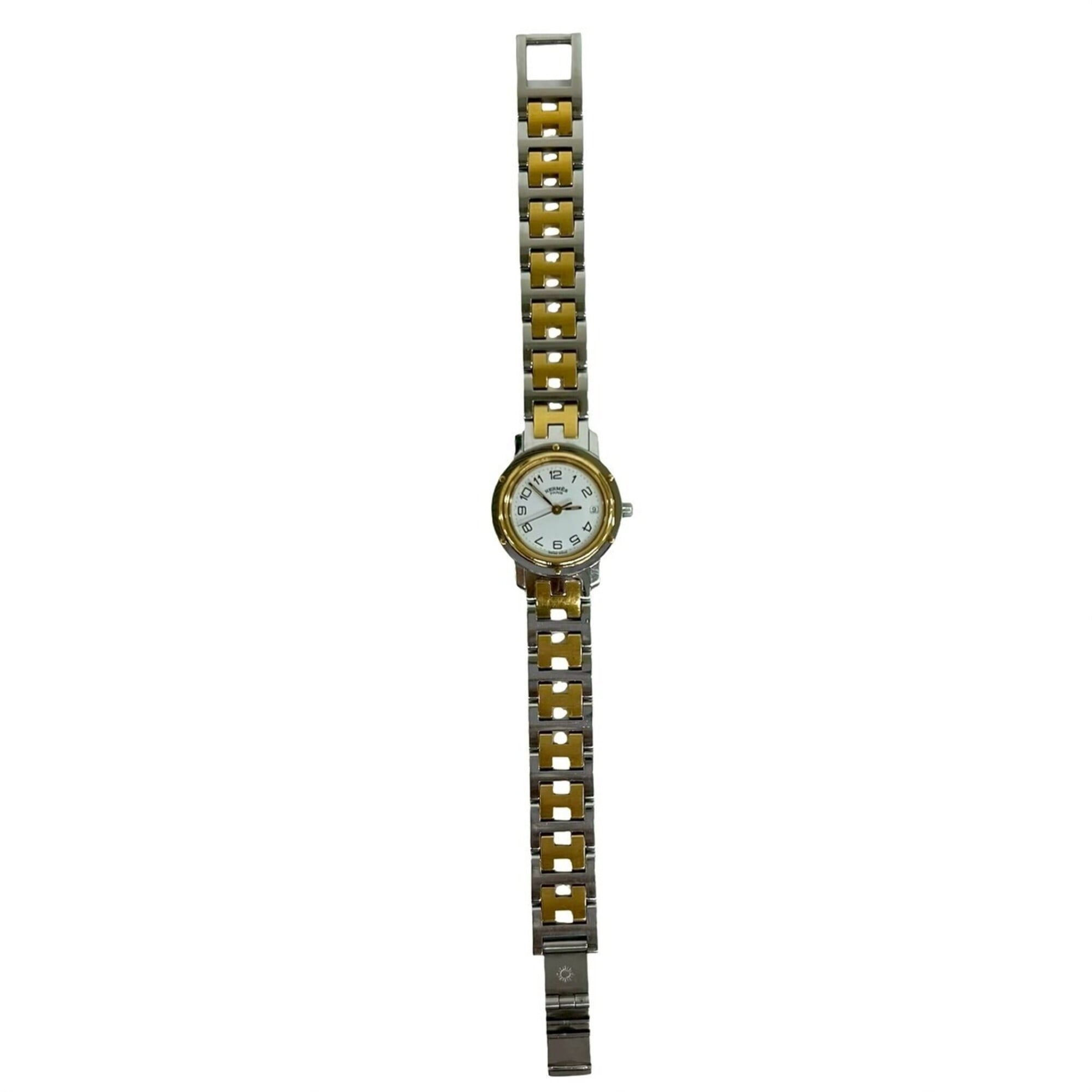 HERMES Vintage Clipper Stainless Steel GP Quartz Wristwatch, Silver/Gold, 32150