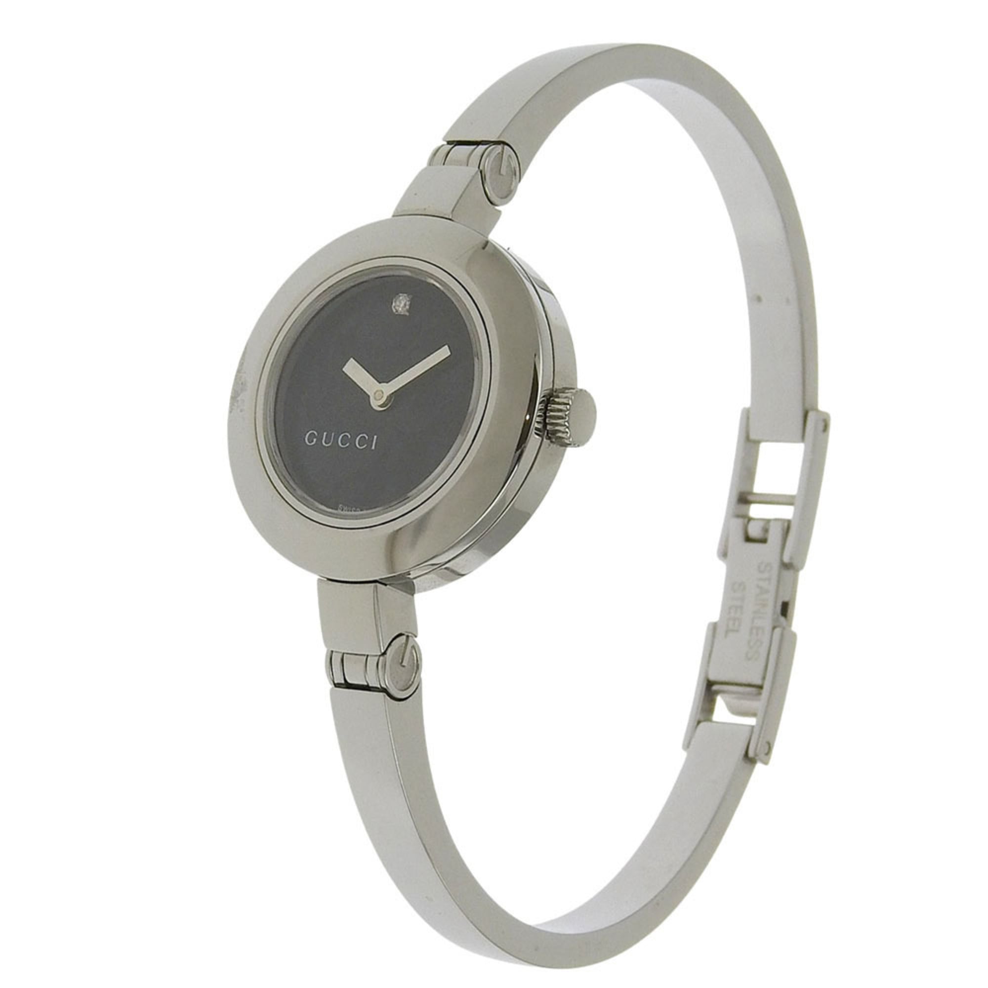 Gucci GUCCI Watch 105 Stainless Steel x Diamond Quartz Analog Display Black Dial Women's