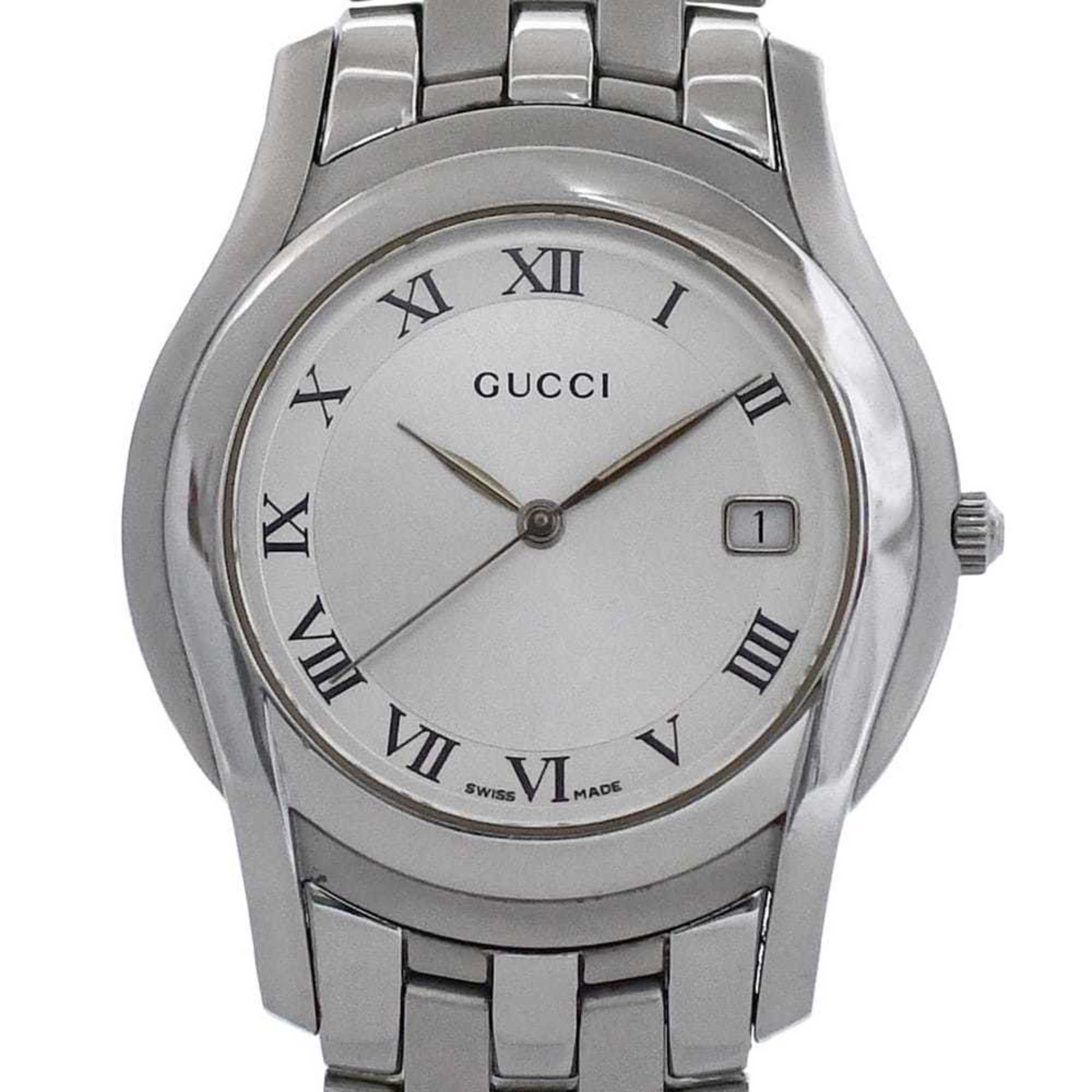 Gucci 5500M Watch f-24297 Silver White YA055305 Men's Stainless Steel