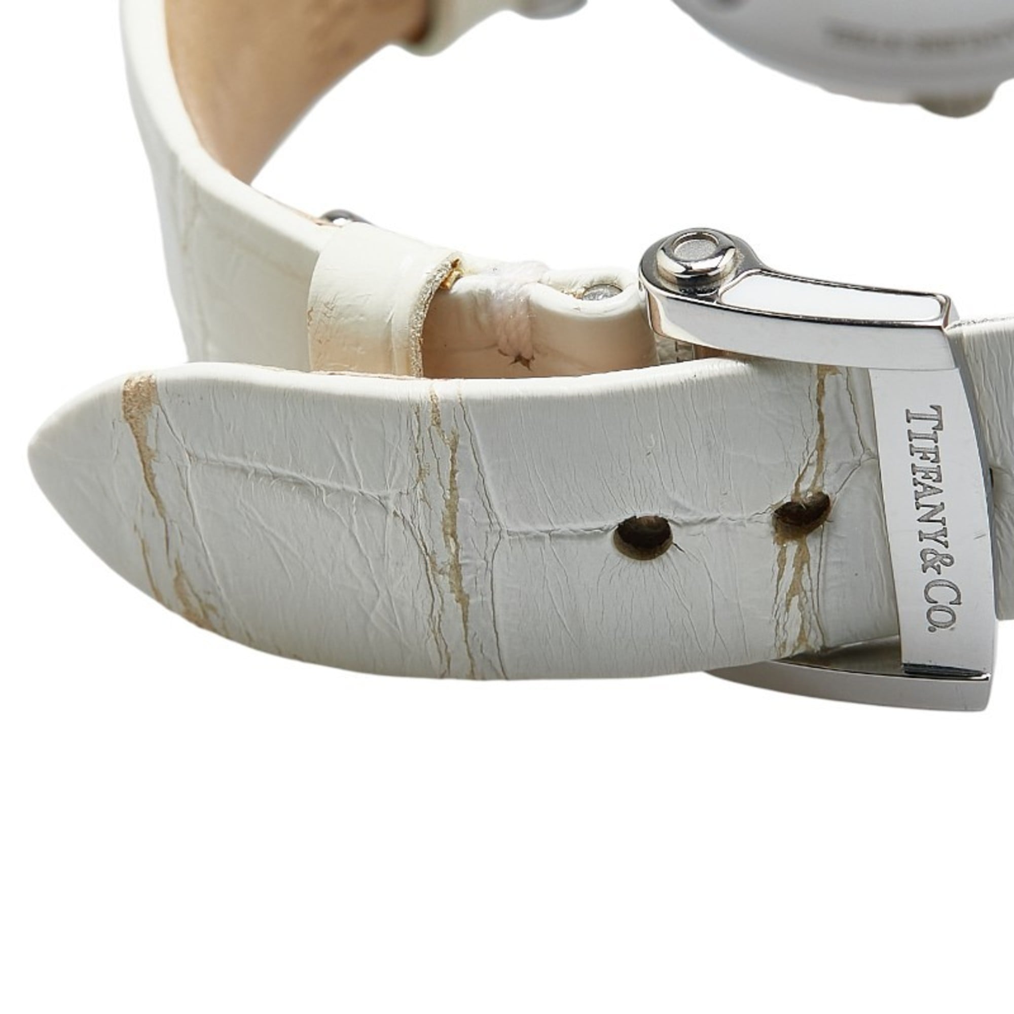 Tiffany & Co. Atlas Heart Date-horloge Z1300.11.11A20A71A, kwarts uurwerk, witte wijzerplaat, roestvrij staal, leer, dameshorloge