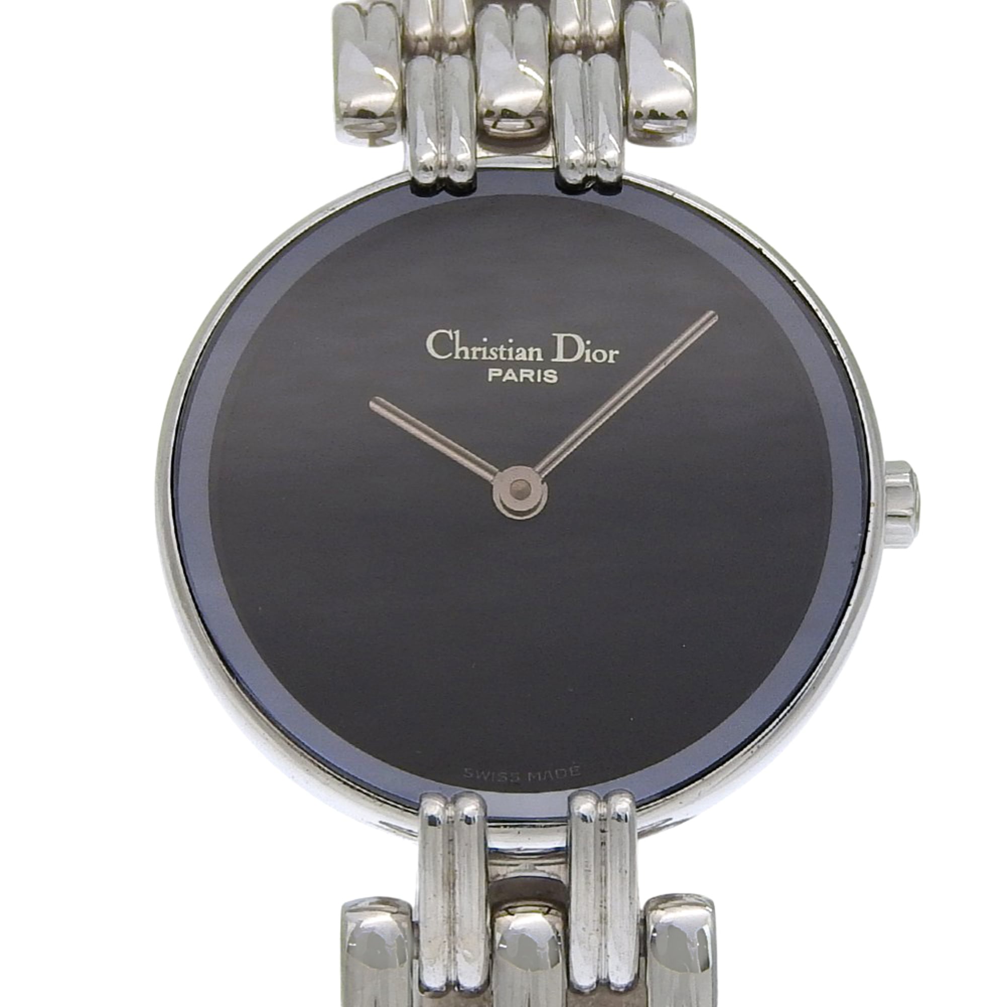 Christian Dior Bakira Watch D44-120 Stainless Steel Silver Quartz Analog Black Dial Women's