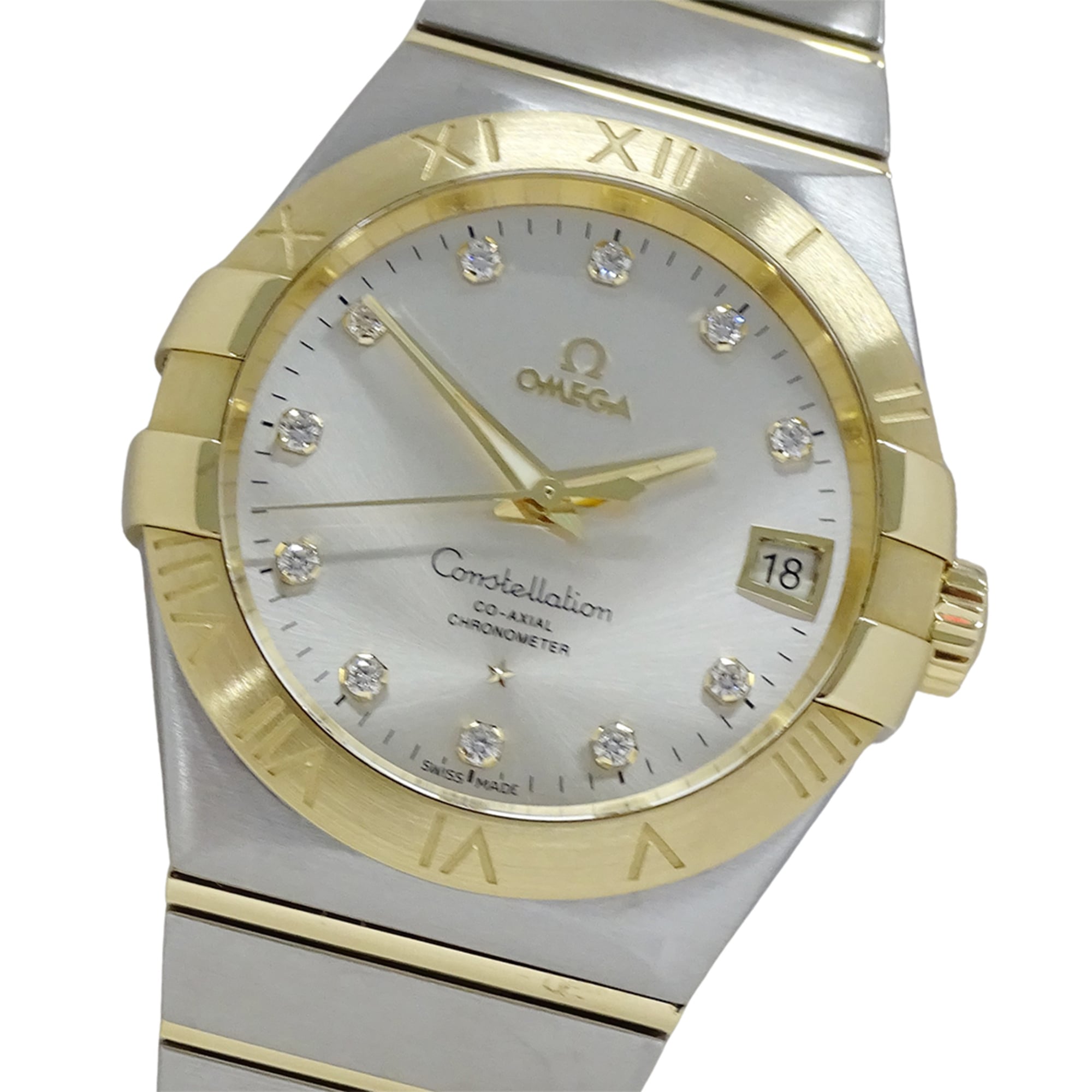 Omega Constellation 123.20.38.21.52.002 Brand Name 11P Diamonds Co-Axial Movement Date Automatic Stainless Steel (SS) and Gold (YG) Combination.