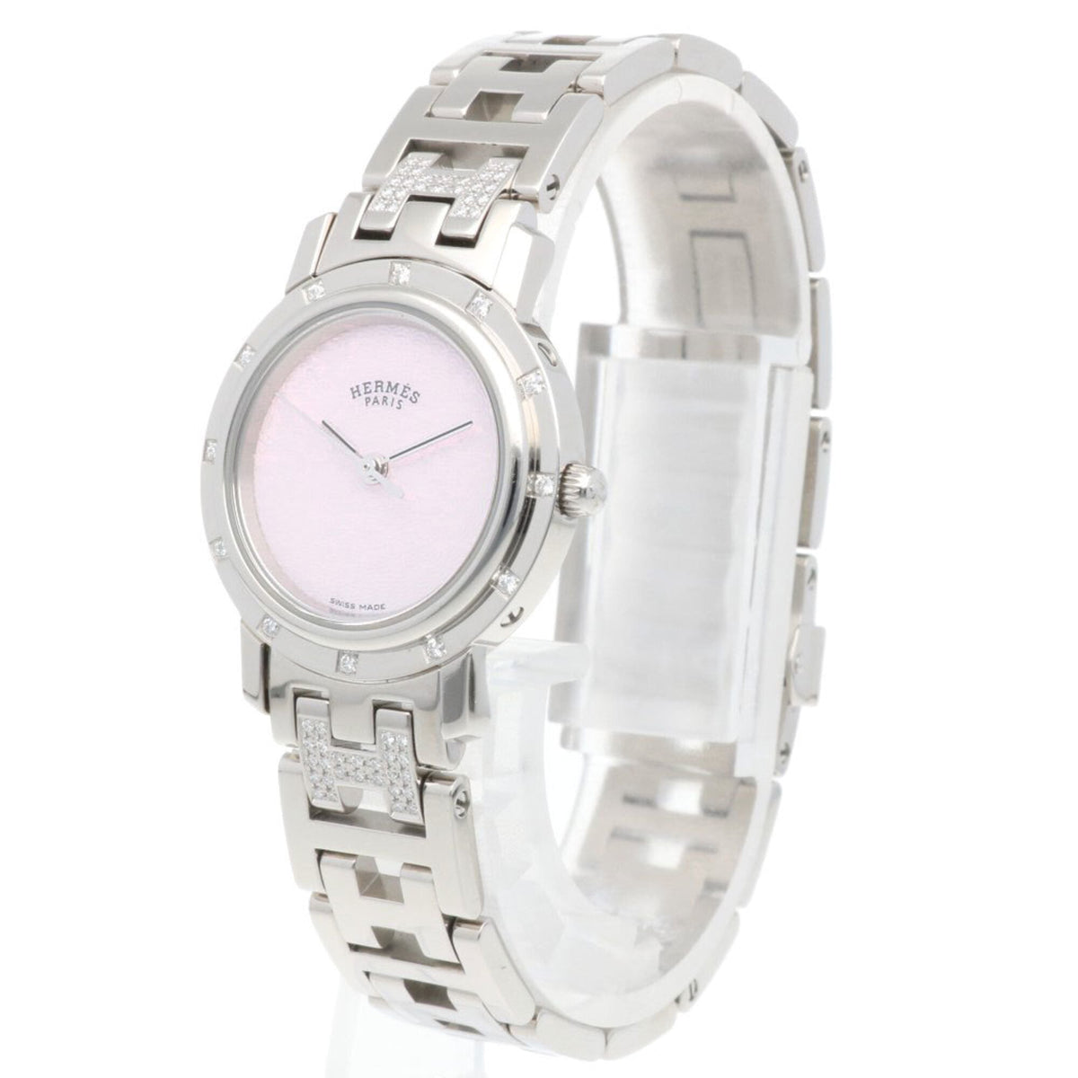 Hermes Clipper Nacre CL4.230 roze wijzerplaat van schelp, 23 mm horloge