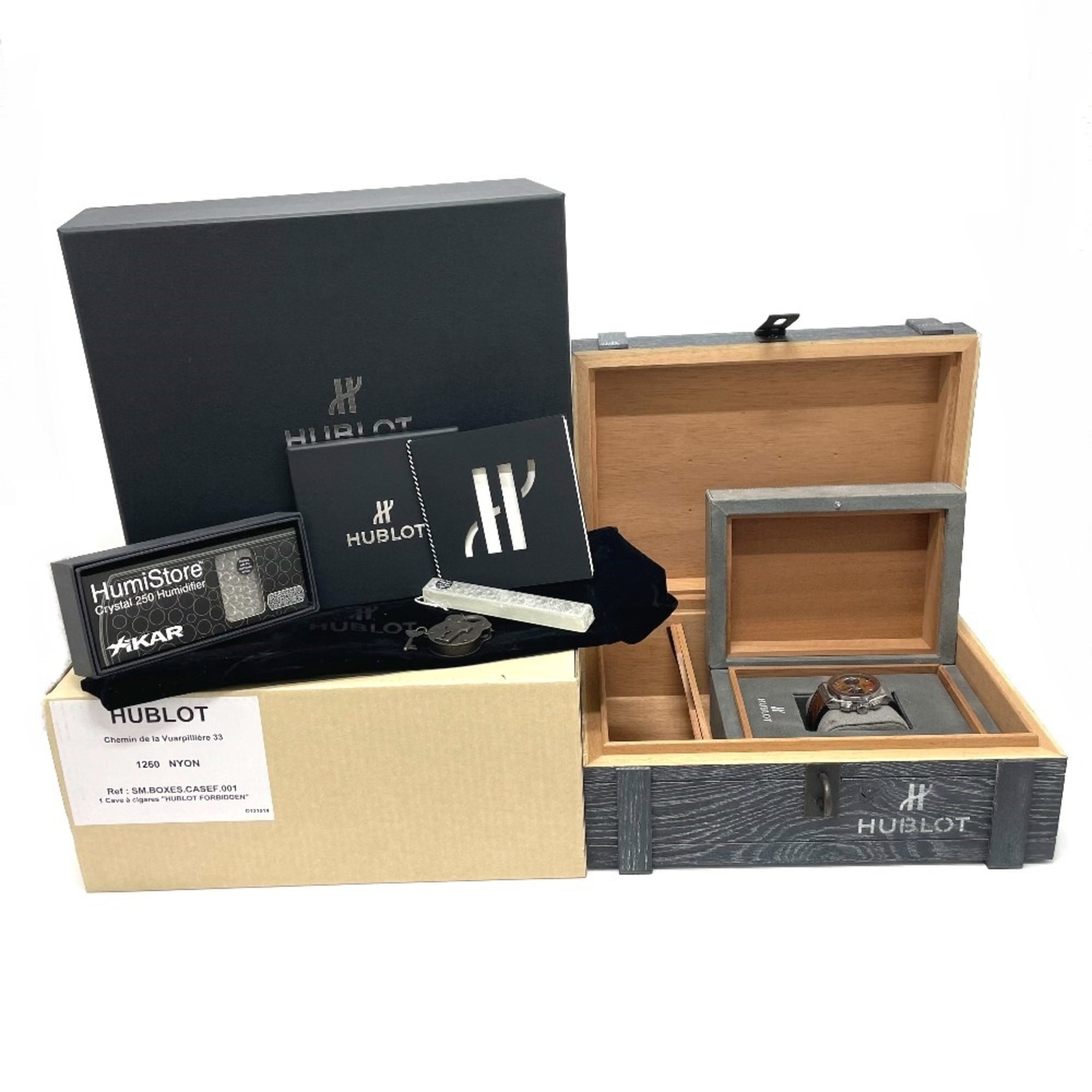 Hublot 521.NC.0589.VR.OPX14 Forbidden X Automatik mit ZigarrenBox ArmbanduhrSilber Armband mit Braun Band