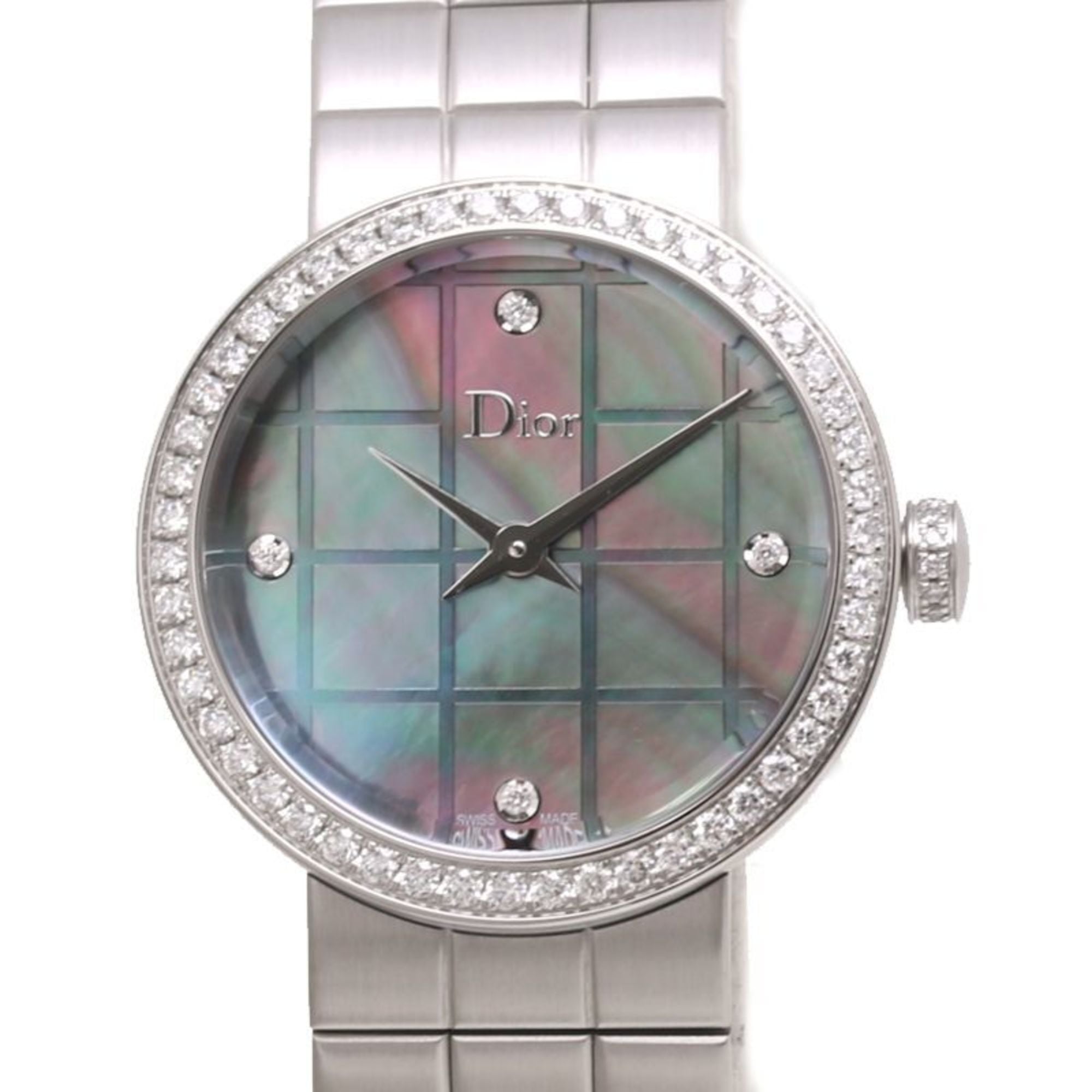 Christian Dior La D de CD047110M002 Watch with 4 Diamonds and Diamond Bezel, Stainless Steel, Women's, 39934
