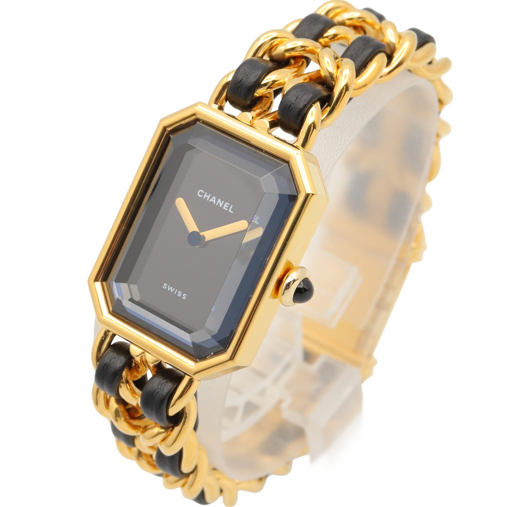 Chanel CHANEL Première M Watch, Gold Plated Leather, Women's, Black, H0001