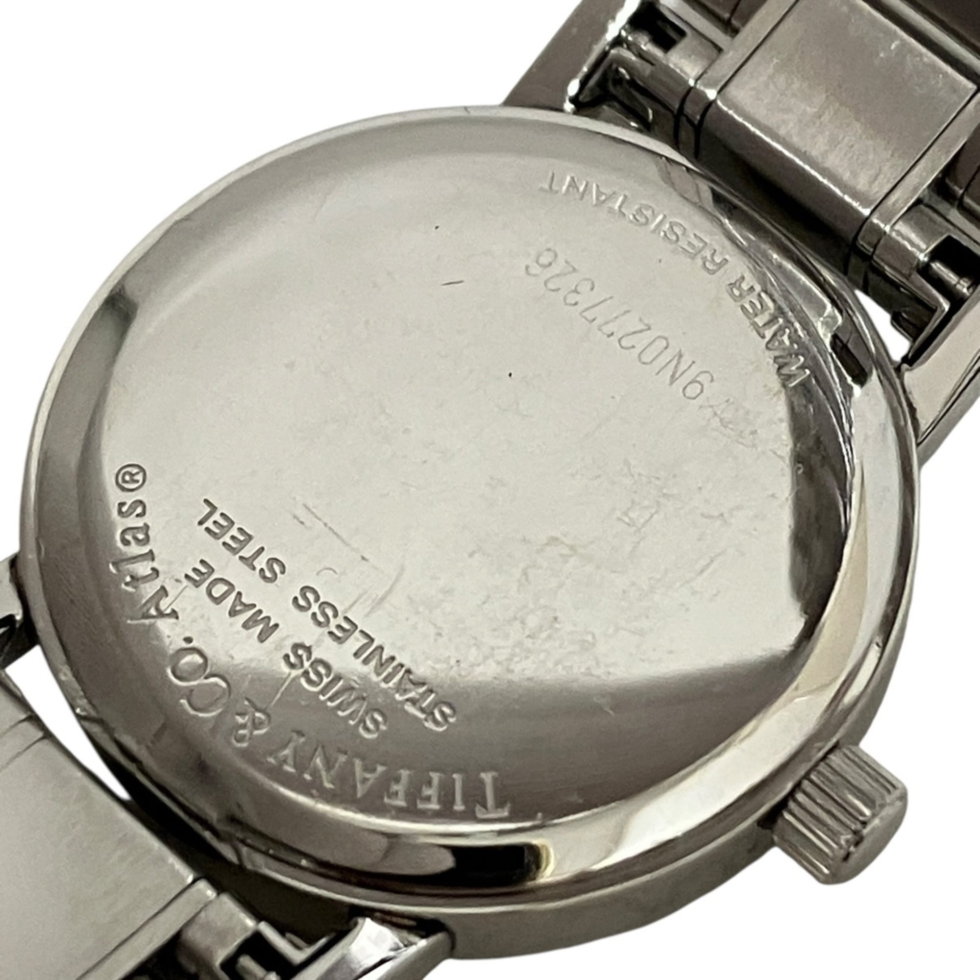 Tiffany & Co. Atlas watch, total weight 53.5g, stainless steel, quartz movement, black dial.