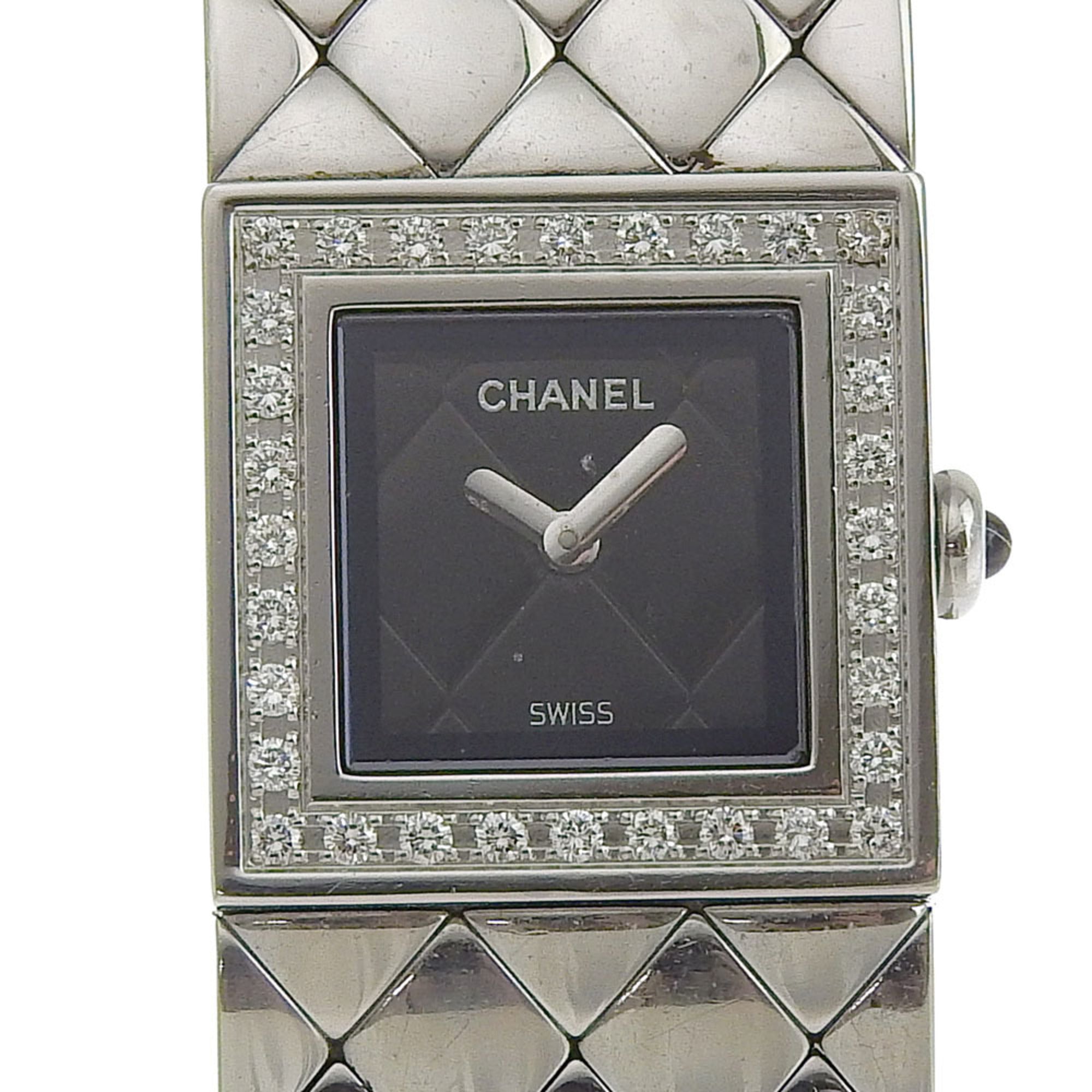 CHANEL Matelasse Watch Diamond Bezel H0489 Stainless Steel Quartz Analog Display Black Dial Women's I213024033