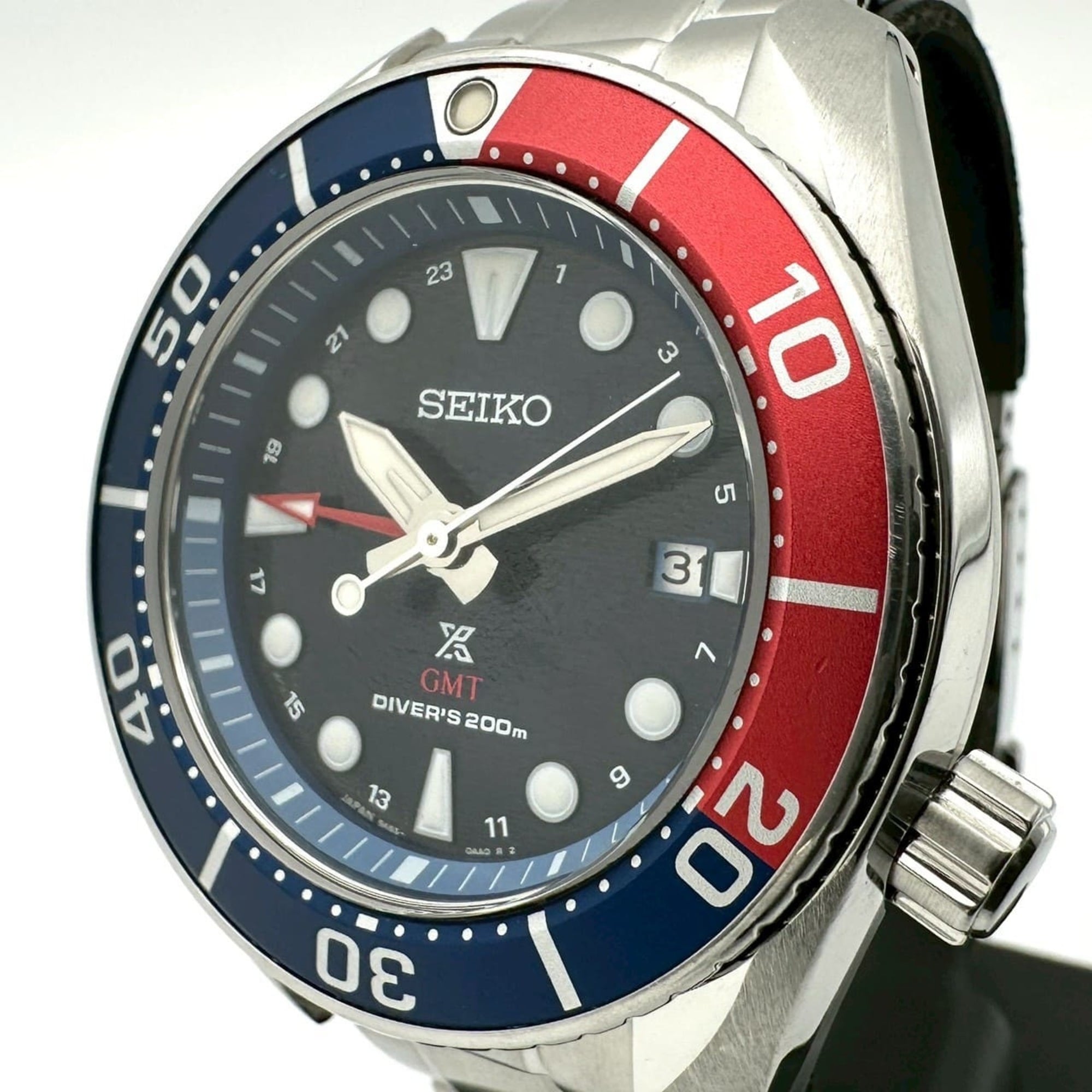 SEIKO Prospex Scuba Diver Watch SBPK005/5K65-0AA0, Date, Solar, GMT, Stainless Steel, Navy, Men's