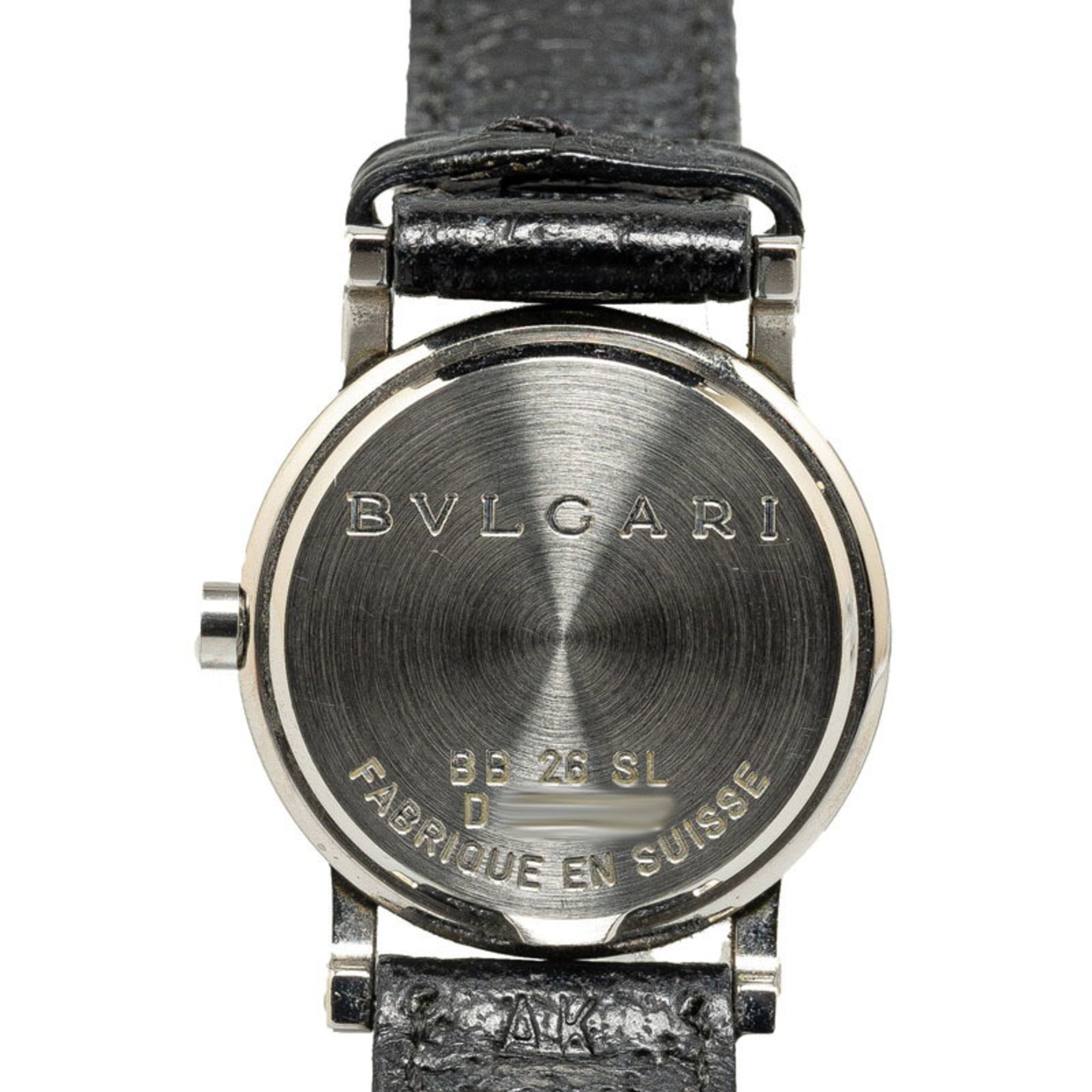 BVLGARI Uhr BB26SL Quarz Schwarz Zifferblatt, Edelstahl, Lederarmband, Damenuhr