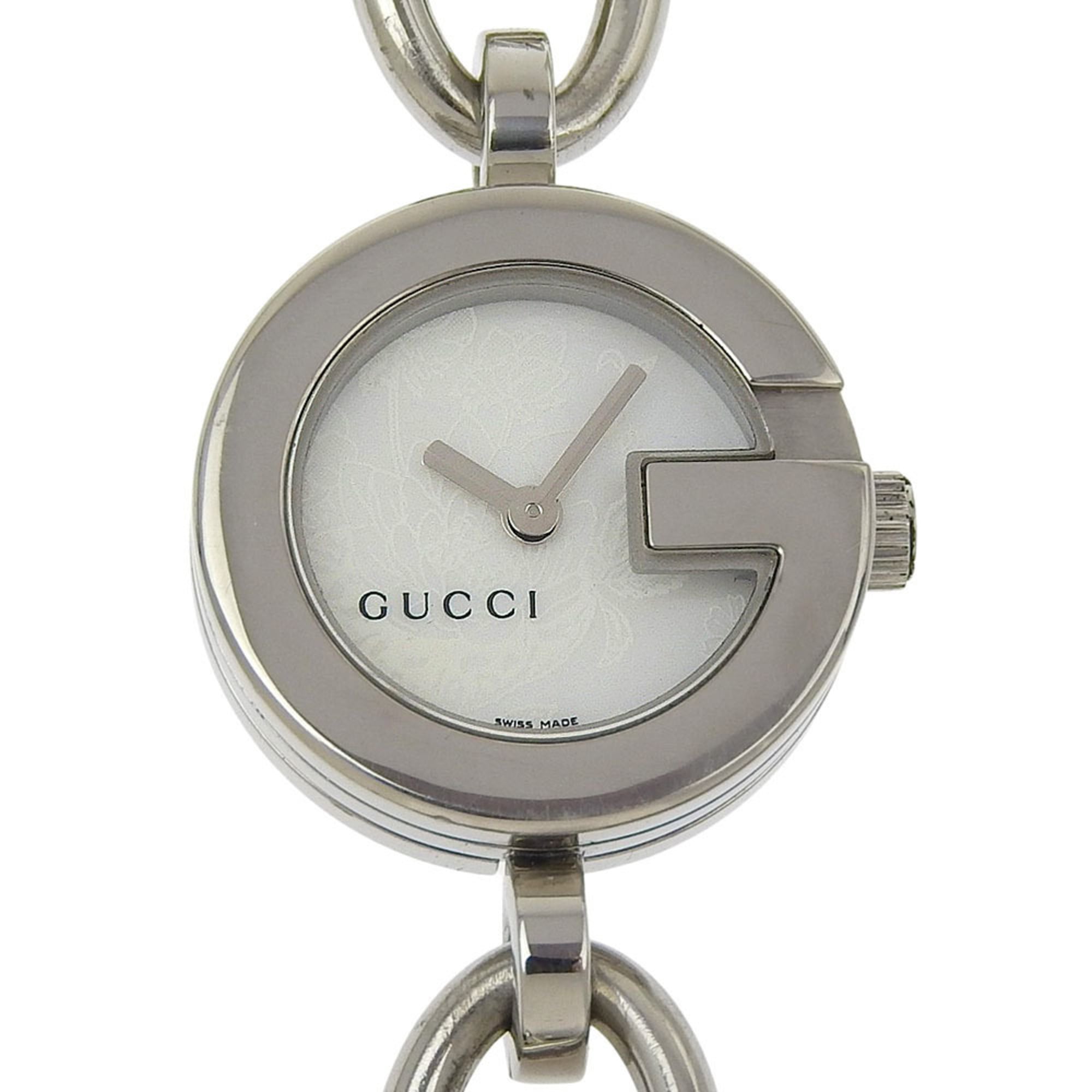 Gucci G Charm Bracelet Watch, 107 Stainless Steel, Quartz Movement, Analog Display, White Shell Dial, Women's