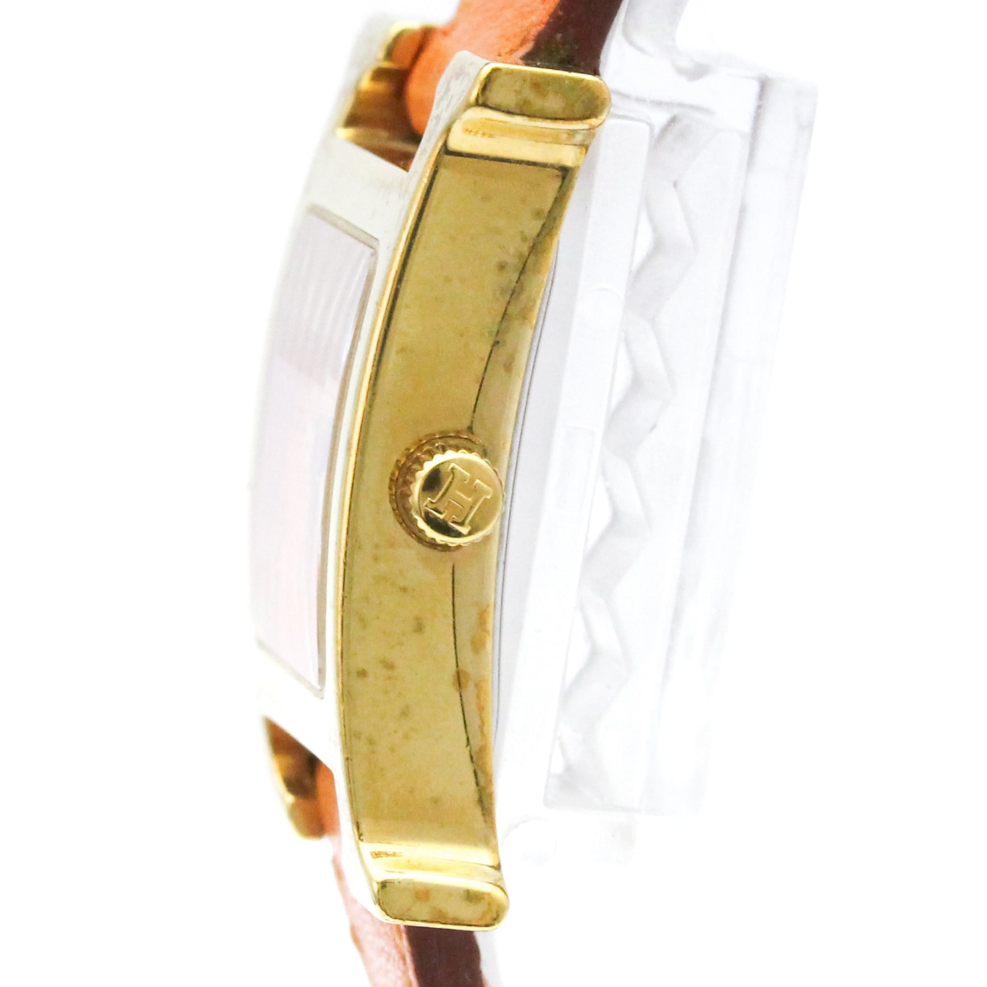 HERMES H Watch Gold Plated Leather Quartz Ladies Watch HH1.201