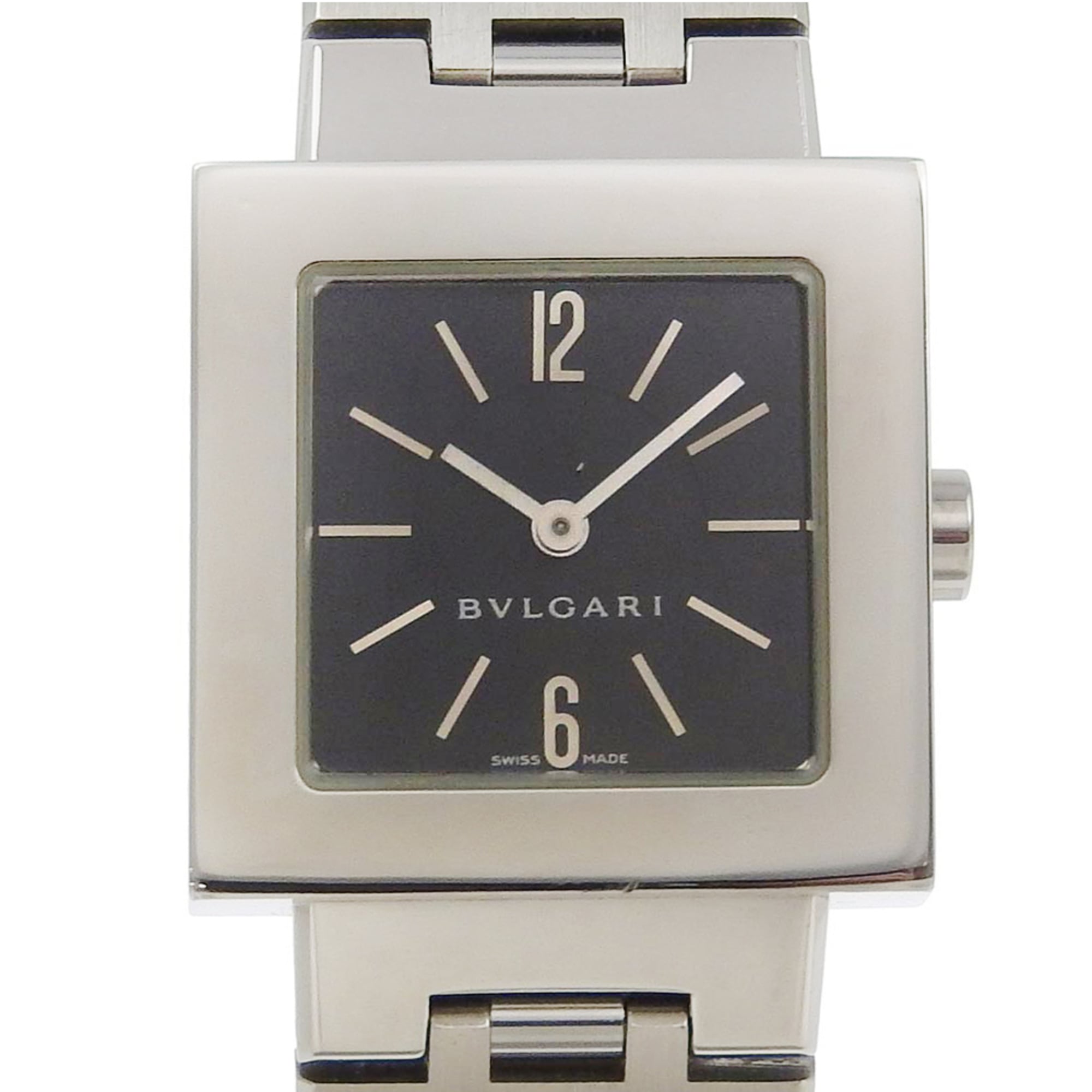 BVLGARI Quadrado SQ22SS Stainless Steel Watch with Quartz Movement, Analog Display, Black Dial, for Women