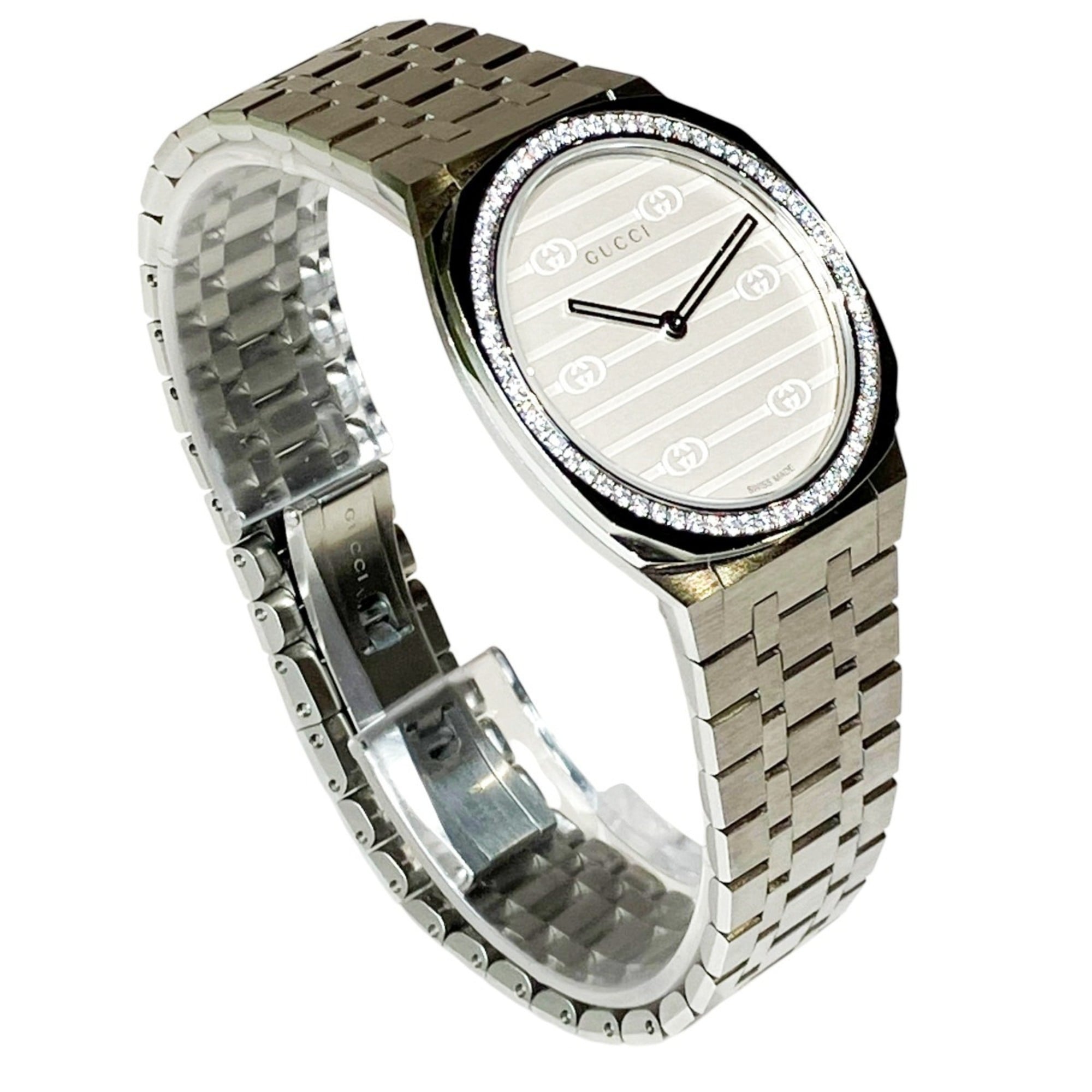 Gucci 25H Watch, Total Weight 57g, Stainless Steel, Quartz Movement, Silver Dial, YA163401