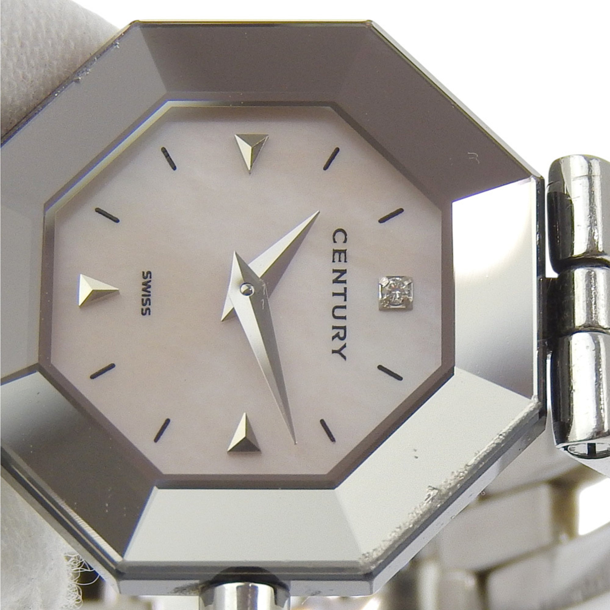 Montre pour femme Century Time Gem, 1 diamant, acier inoxydable, Quartz, analogique, cadran en nacre Blanc