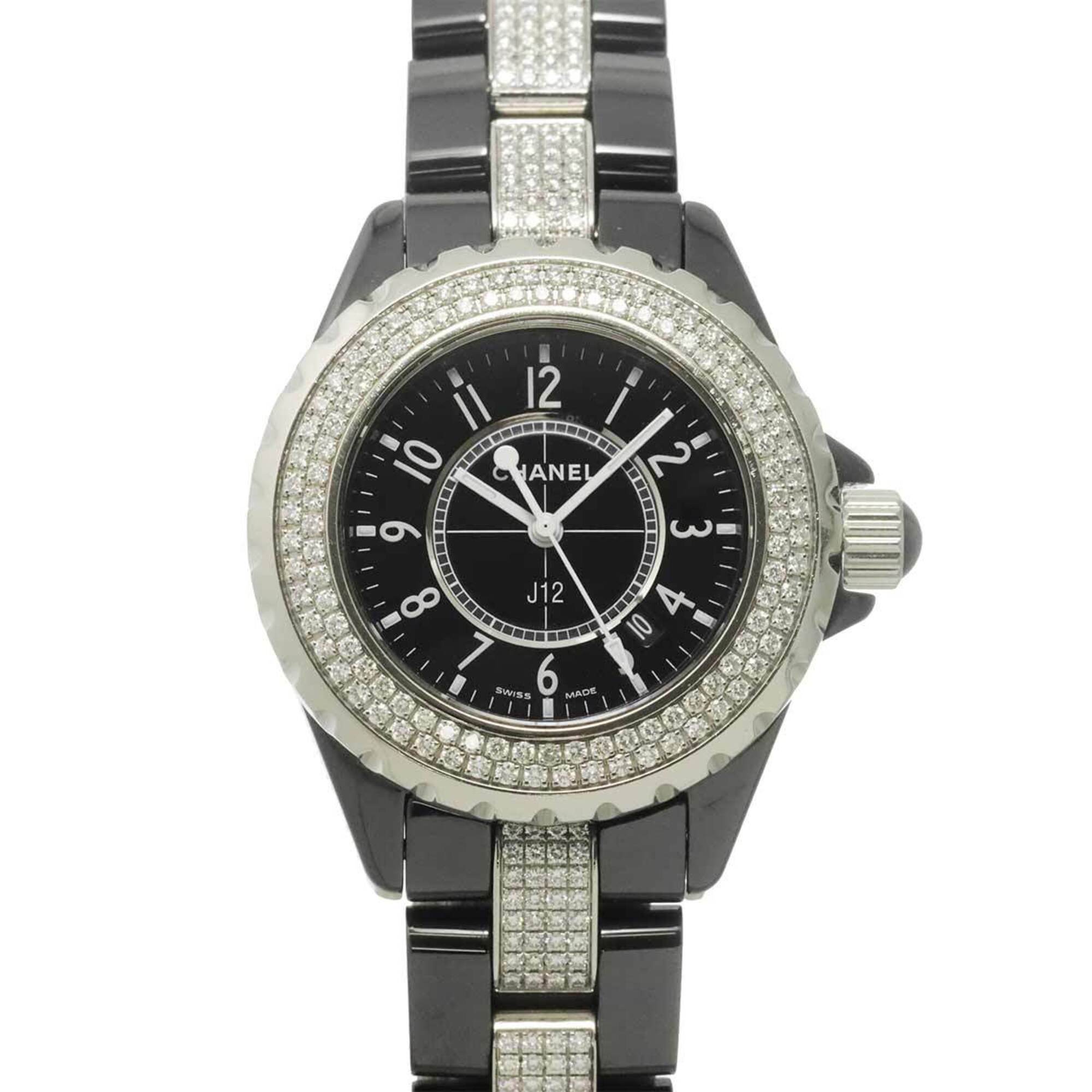Chanel J12 33mm H1338 Genuine Diamond Ladies' Black Ceramic Date Quartz