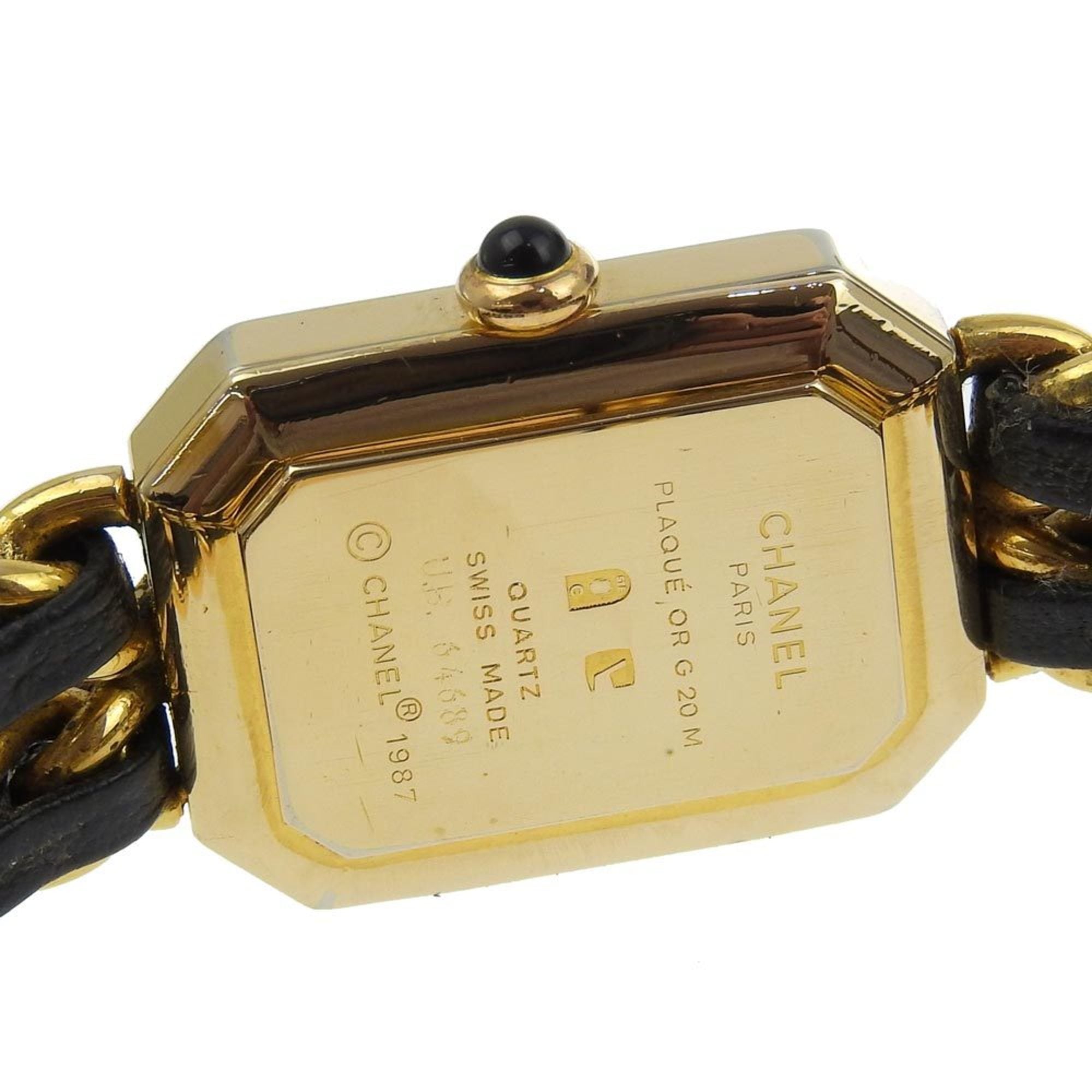 Chanel CHANEL Premiere L-horloge, verguld x leer, quartz, analoog display, zwarte wijzerplaat, dames