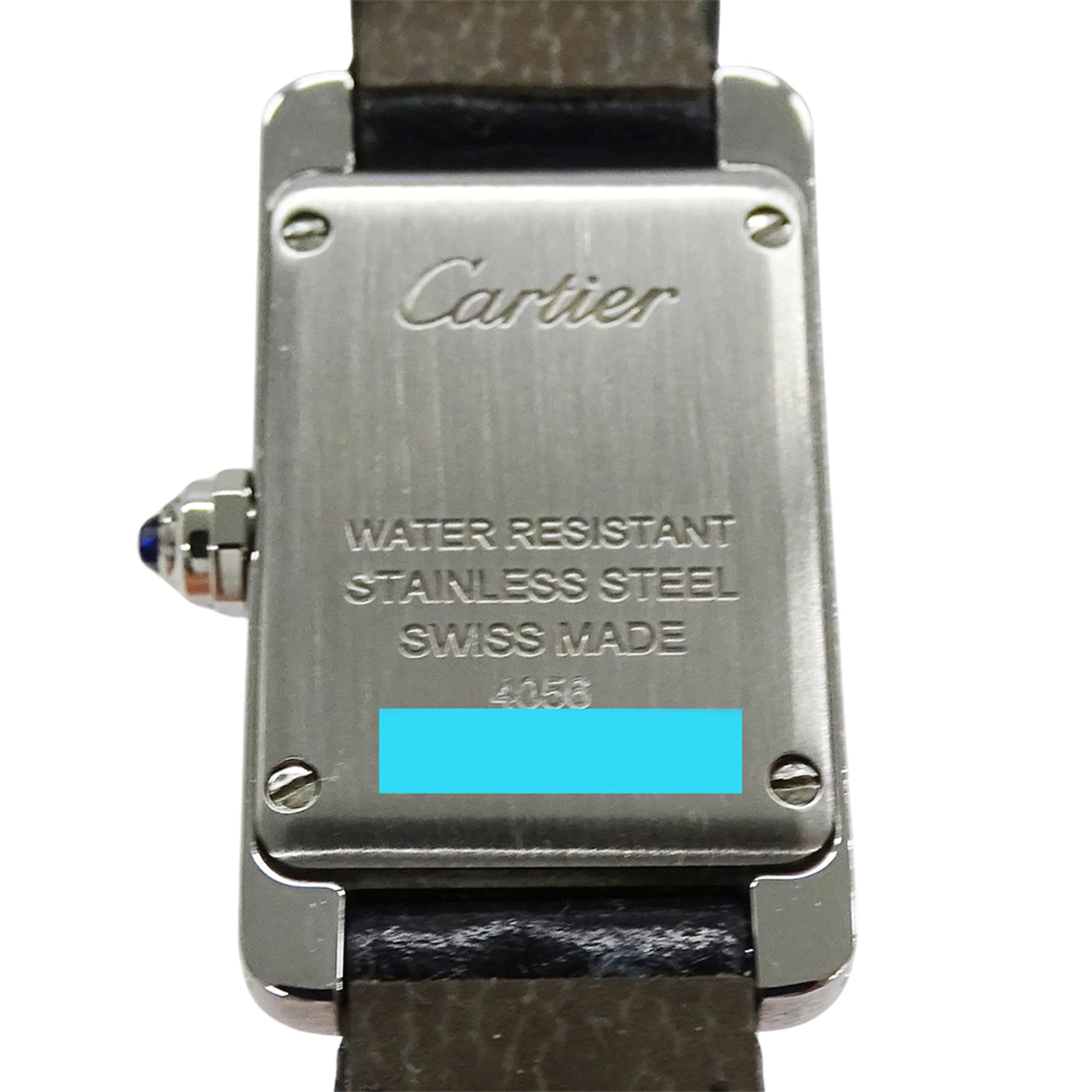 Cartier women's watch, Tank American Mini, quartz, stainless steel strap, leather square shape (WSTA0032).