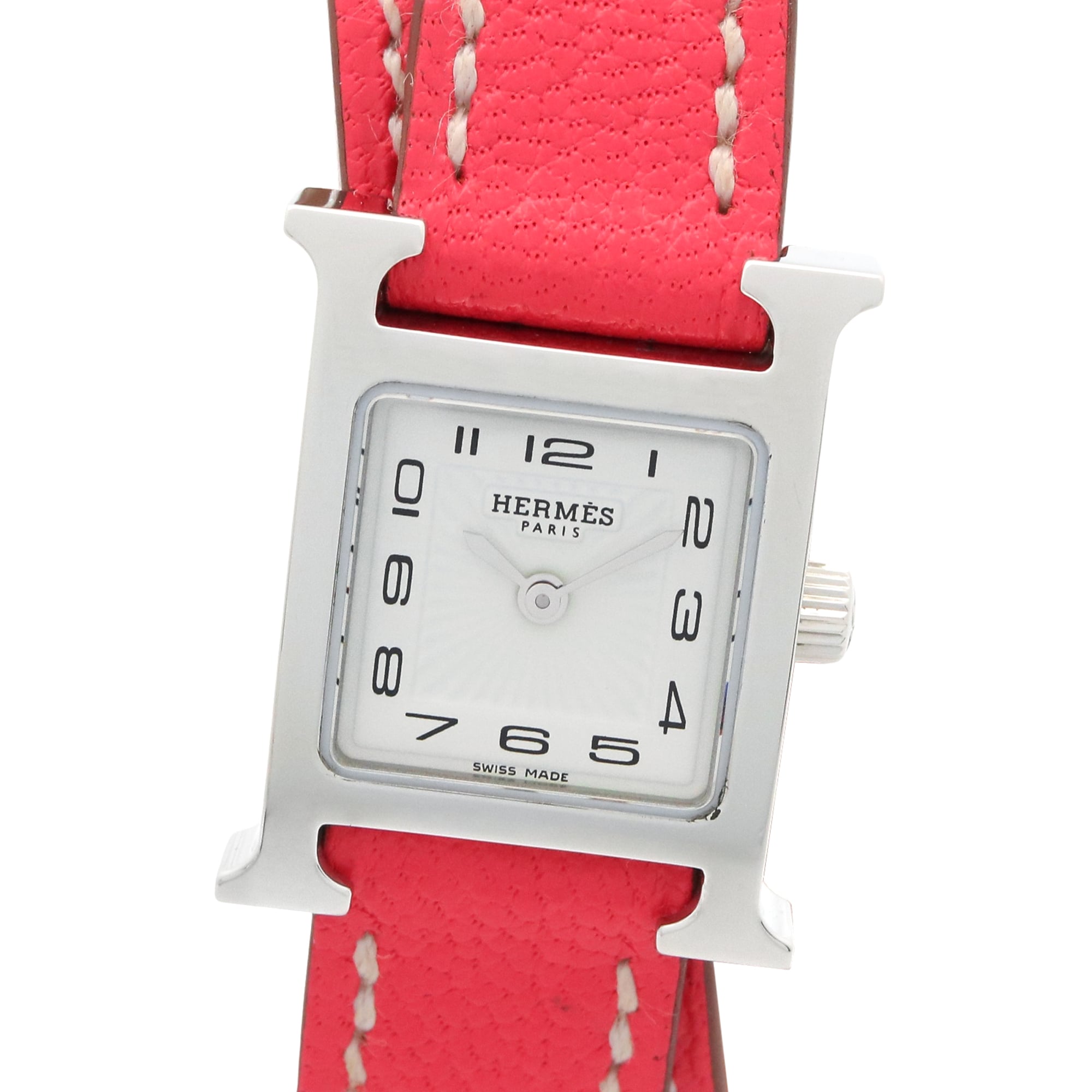 Hermes H-Watch Mini Double Tour Wristwatch, Stainless Steel, Leather Strap, Women's, White (HH1.110)