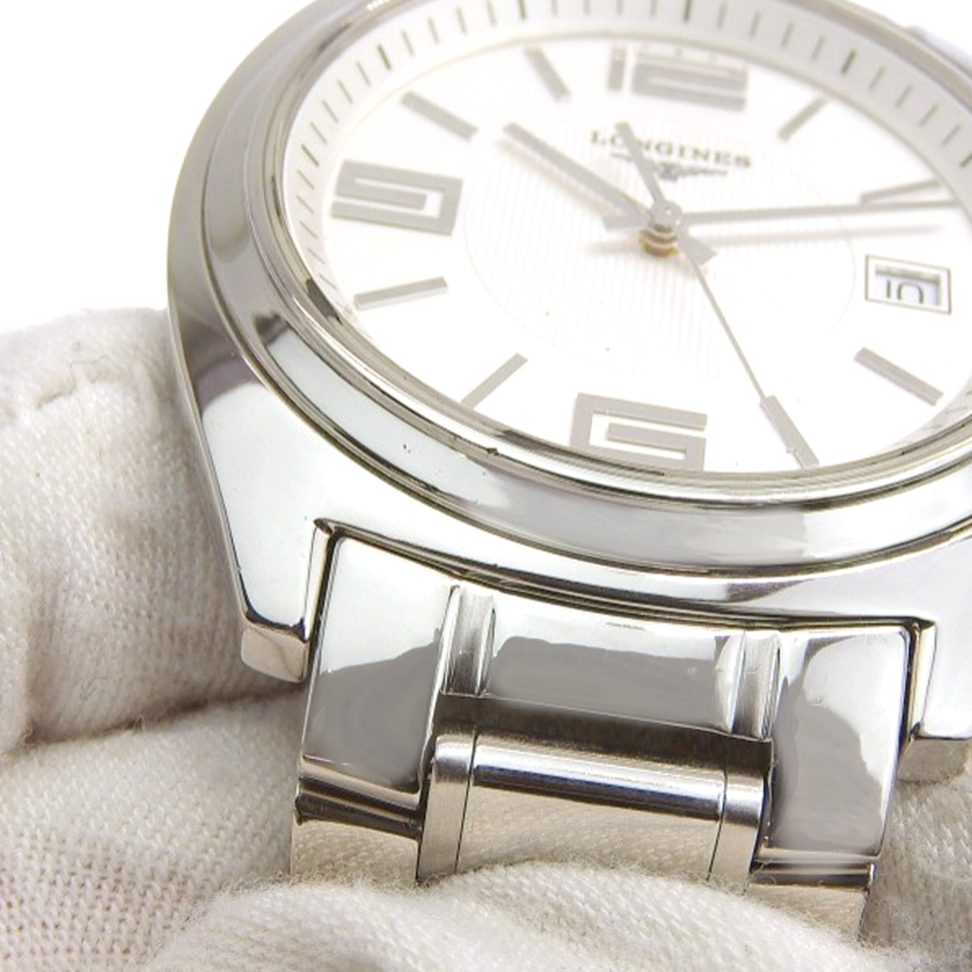 Longines Conquest-horloge L3.632.4, roestvrij staal, zilverkleurig, quartz, analoog, witte wijzerplaat, herenhorloge.