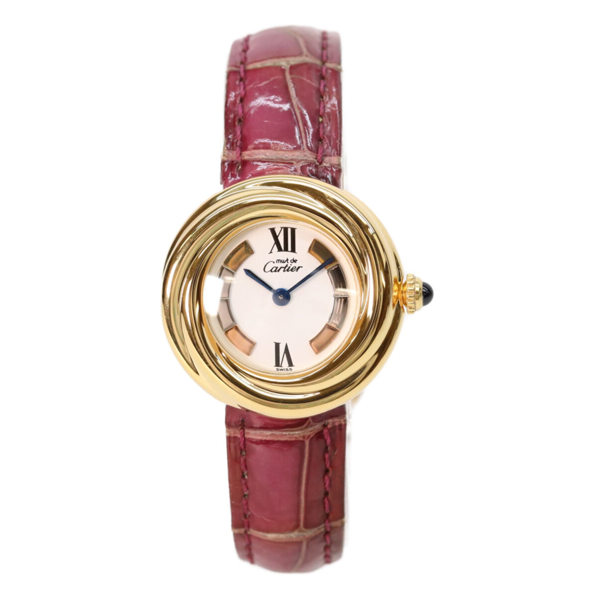 Cartier 925 W1010644 Must Trinity Vermeil SM Side Quartz Watch Gold White Dial Ladies