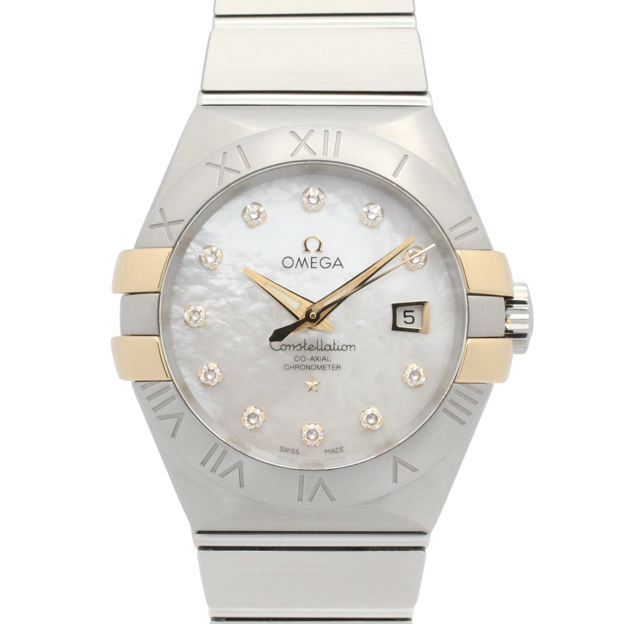 Omega Constellation 18K yellow gold stainless steel wo white dial with mother-of-pearl case model number 123.20.31.20.55.004