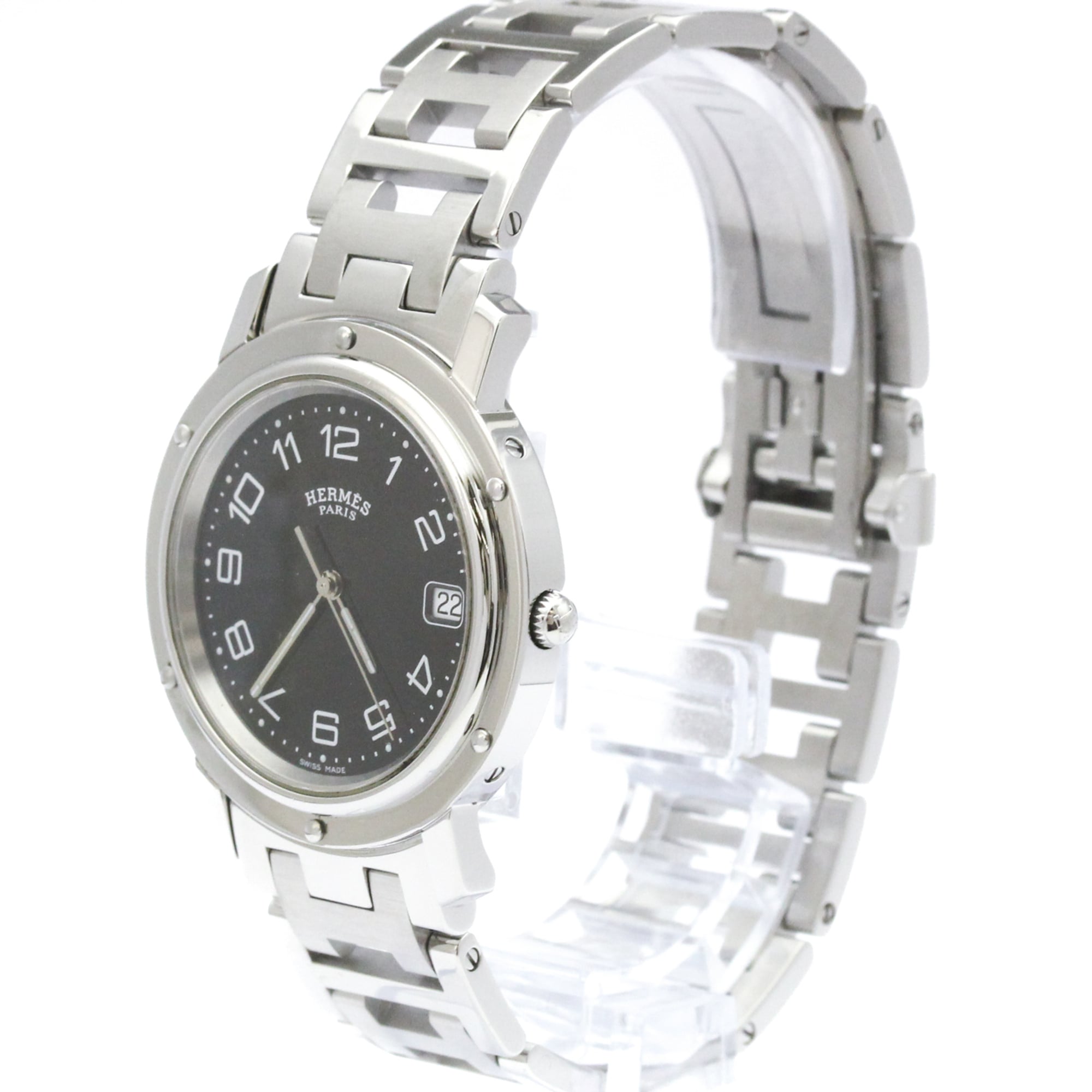 HERMES Clipper Stainless Steel Quartz Mens Watch CL6.710 Polished