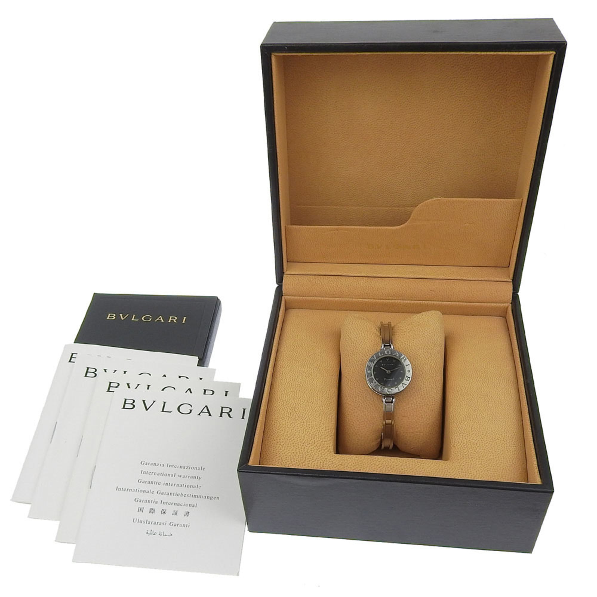 BVLGARI Bzero1-horloge, BZ22SS, roestvrij staal, kwarts uurwerk, analoge wijzerplaat, zwarte wijzerplaat, damesmodel