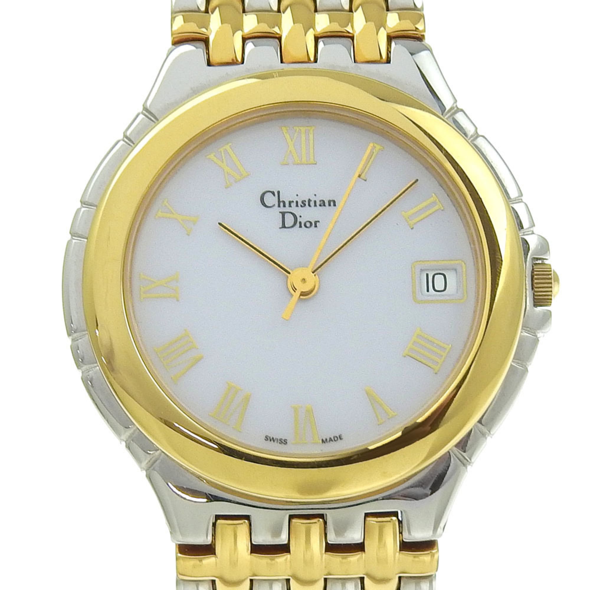 Christian Dior Combination Watch 3023 Stainless Steel x Gold Plated Quartz Analog Display White Dial Boys