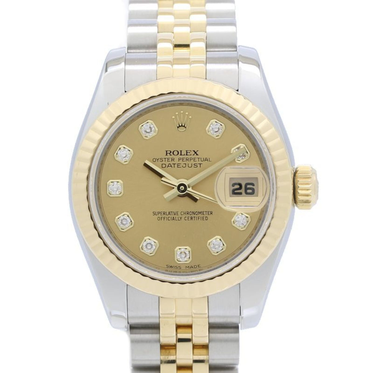 Rolex Datejust 10P Diamond 179173G horloge met champagnekleurige wijzerplaat, 26 mm