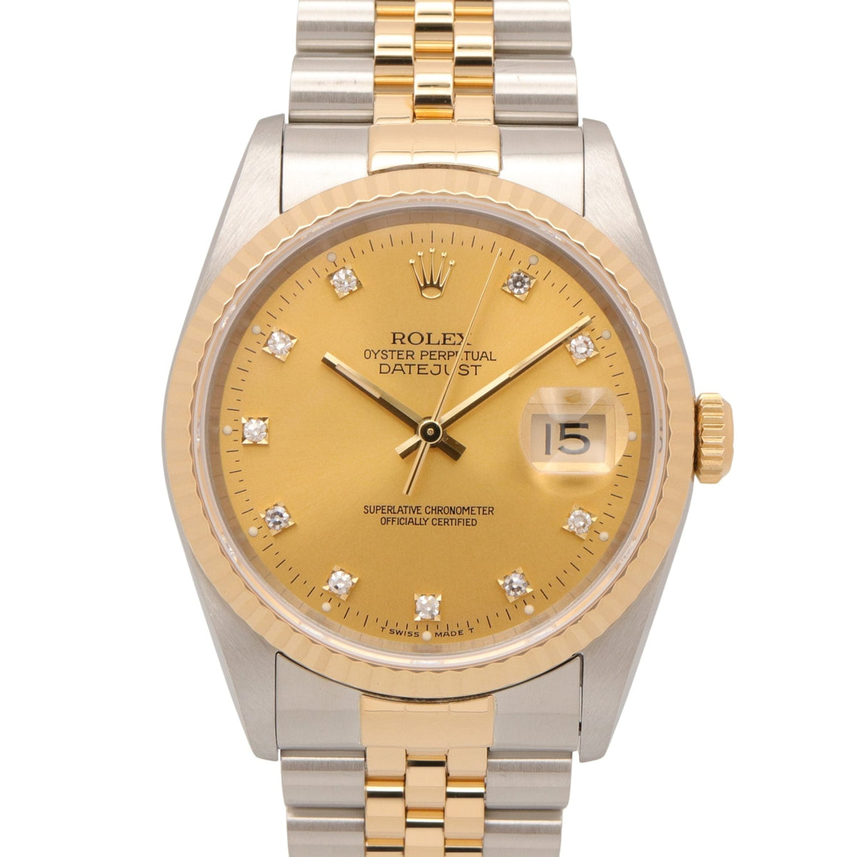 Rolex Datejust 10P Diamond 16233G Champagne, Gold Dial 36mm Watch