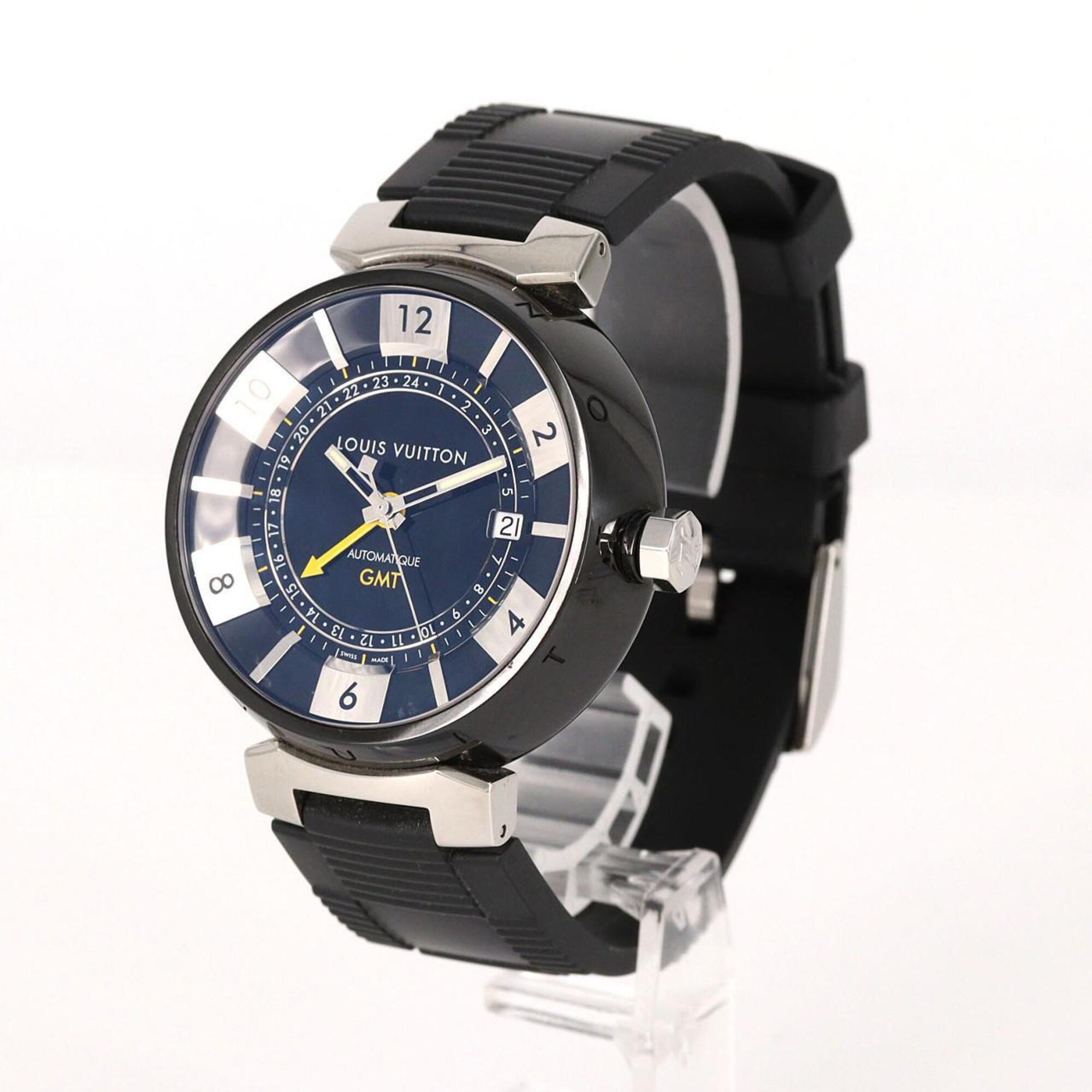 Louis Vuitton Tambour in Black GMT Q113K SS Automatic Watch