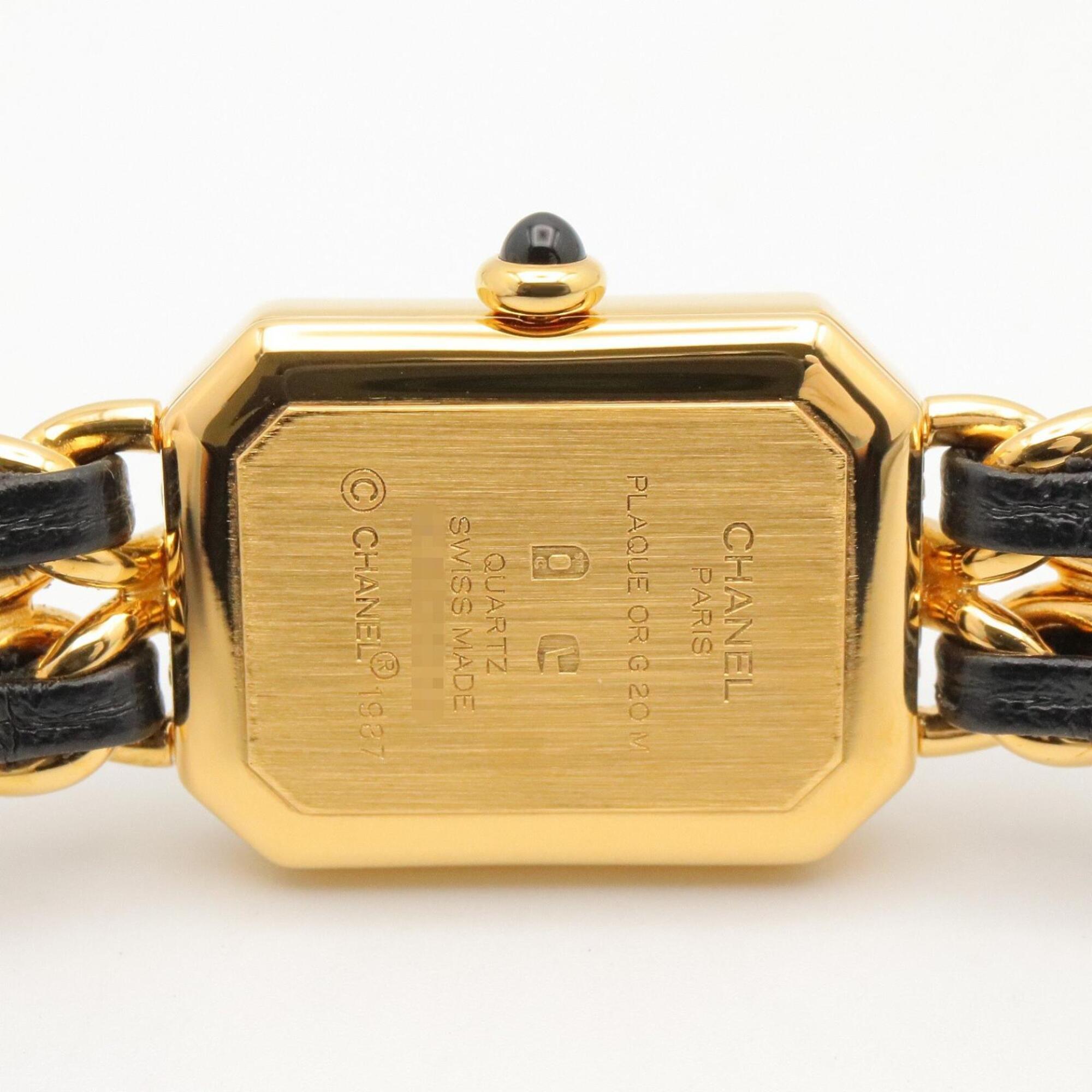 Montre Chanel CHANEL Première S, plaquée or (GP), bracelet en cuir, pour femme, Noir, H0001