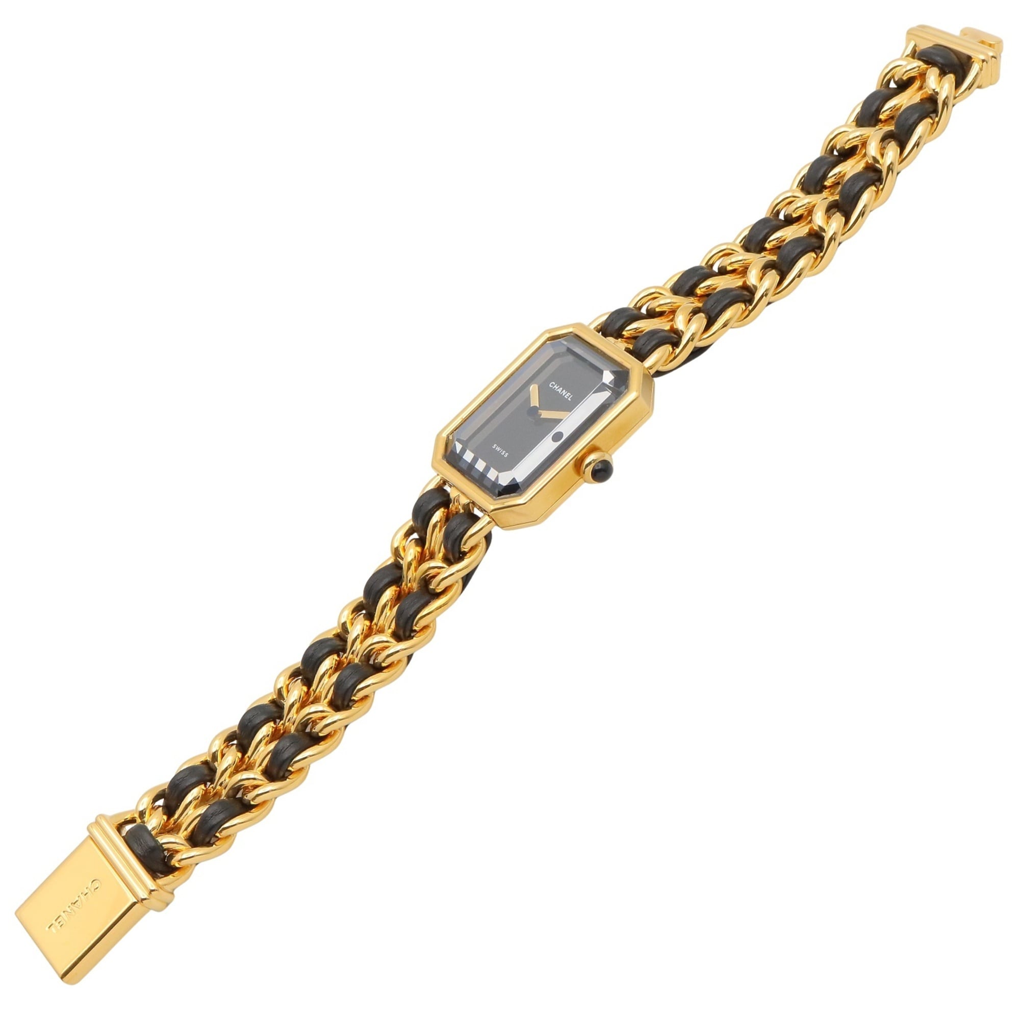 Montre Chanel CHANEL Première M, cuir plaqué or, femme, Noir, H0001