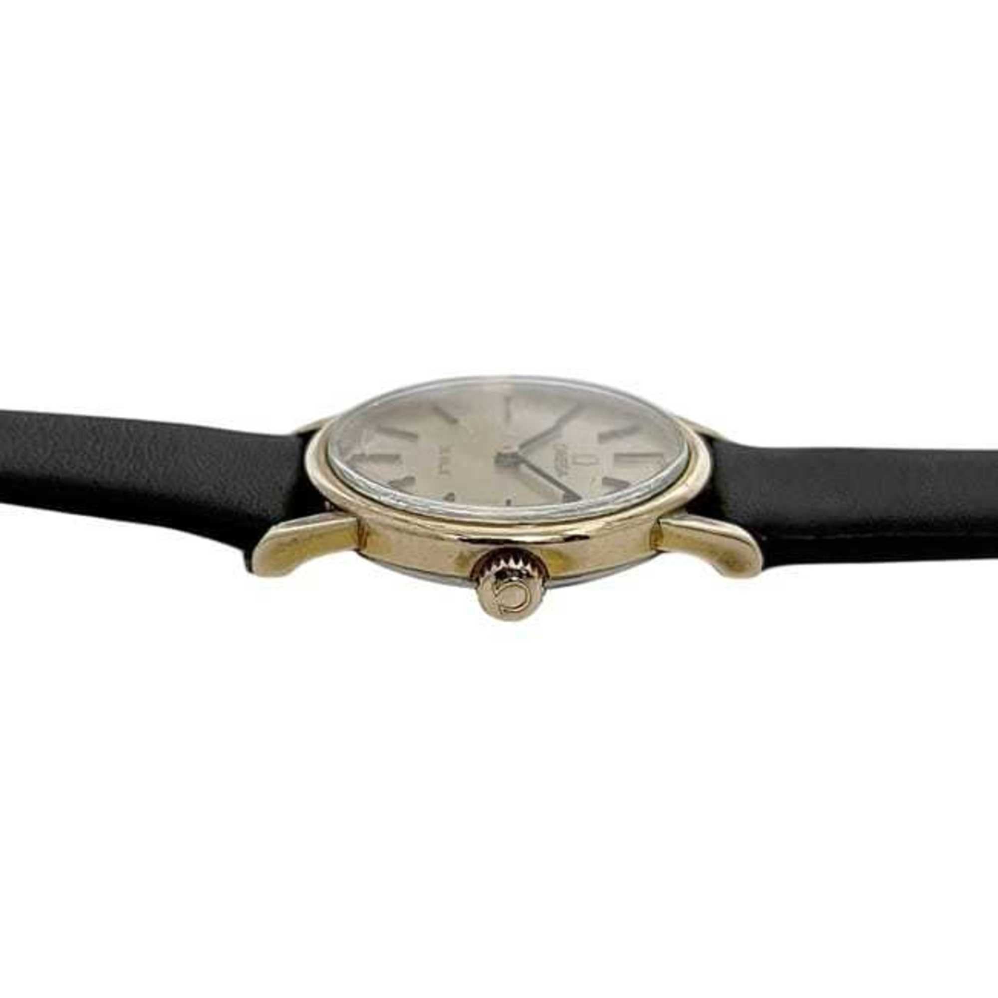 Omega De Ville Damenuhr f-25030, GoldSchwarz Edelstahl, LederarmbandHandaufzug OMEGA-Zifferblatt, analog, Edelstahl