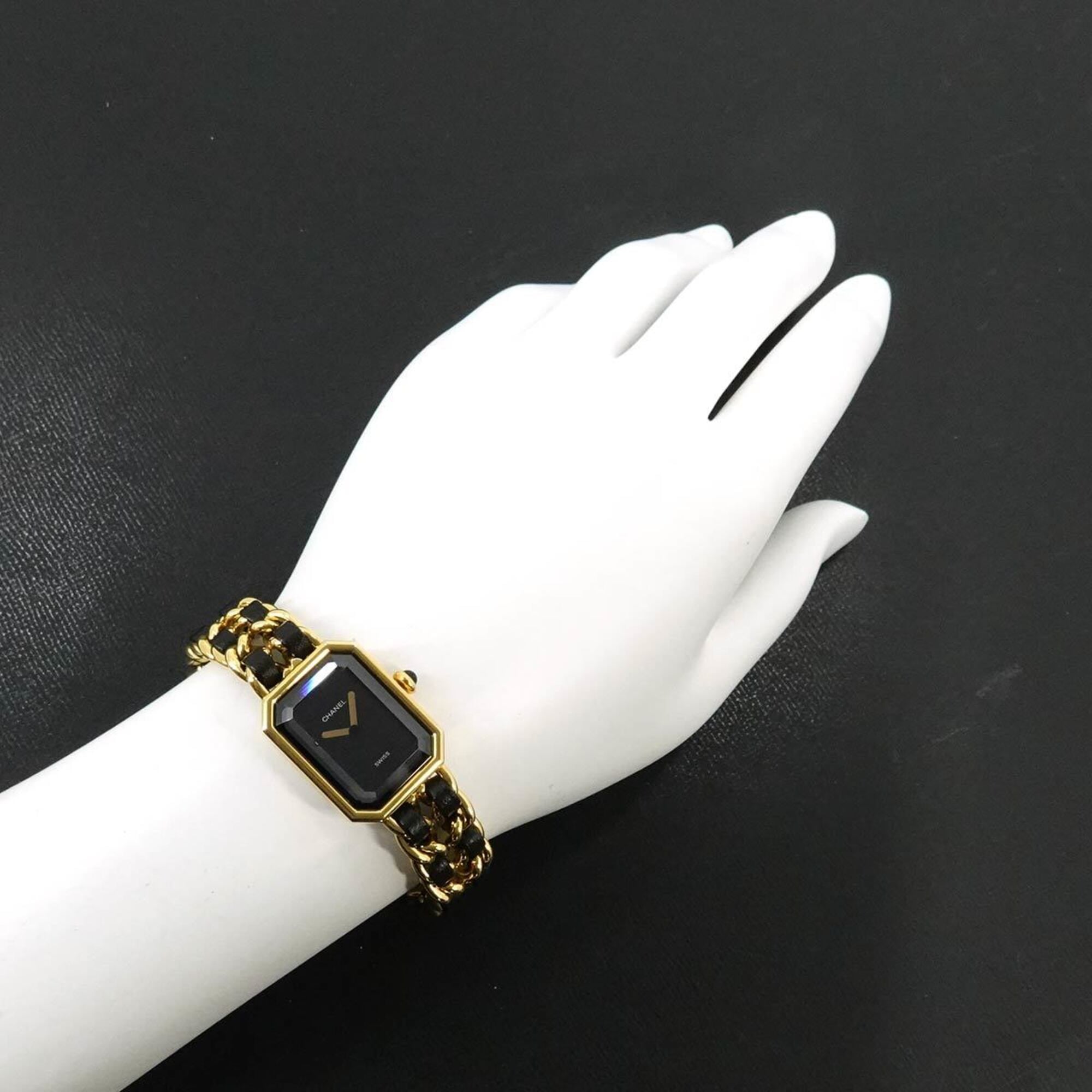 Chanel Premiere Large Size H0001 Wo Black Gold Quartz