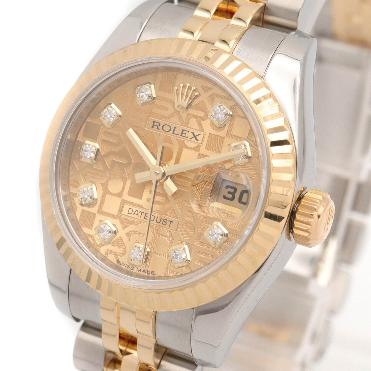 Rolex Datejust 10P Diamond 179173G Champagne, Gold Dial 26mm Watch