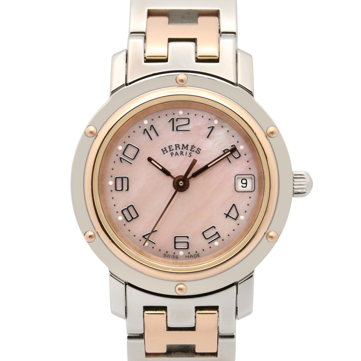 Hermes Clipper Nacre CL4.221 roze schelpwijzerplaat 23 mm horloge