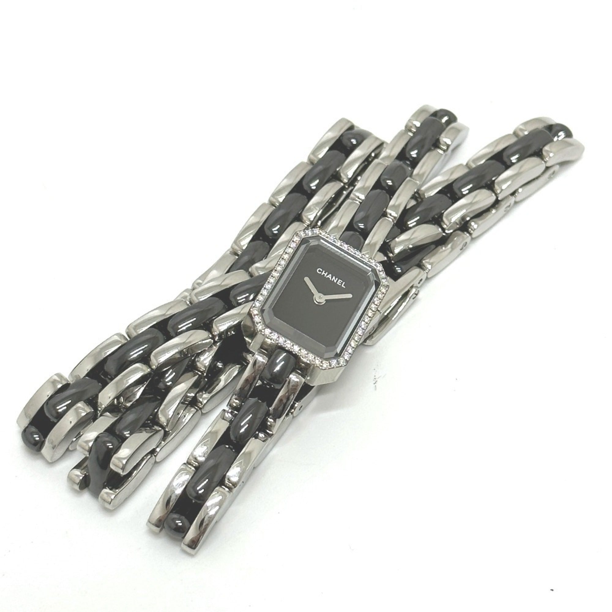 CHANEL Premiere Triple Bracelet Watch H3058 with Diamond Bezel, Stainless Steel/Ceramic, Black