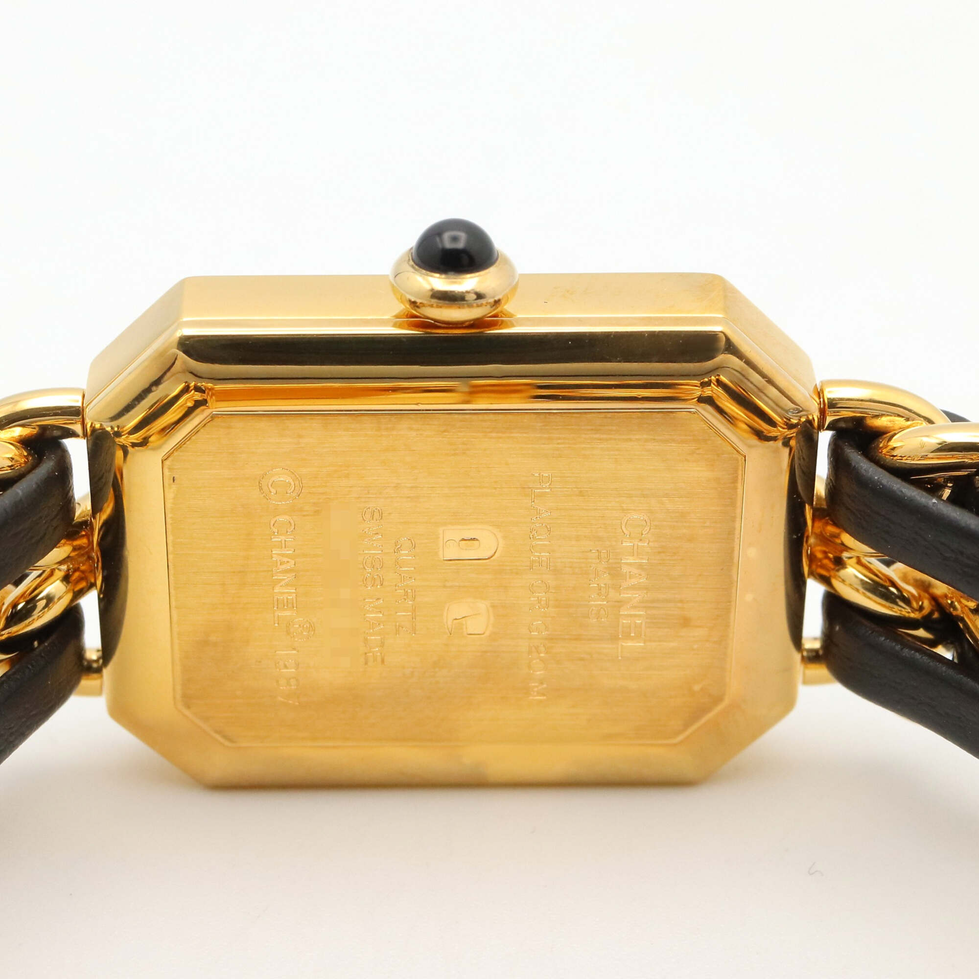 Montre Chanel CHANEL Première S, plaquée or (GP), bracelet en cuir, pour femme, Noir, H0001