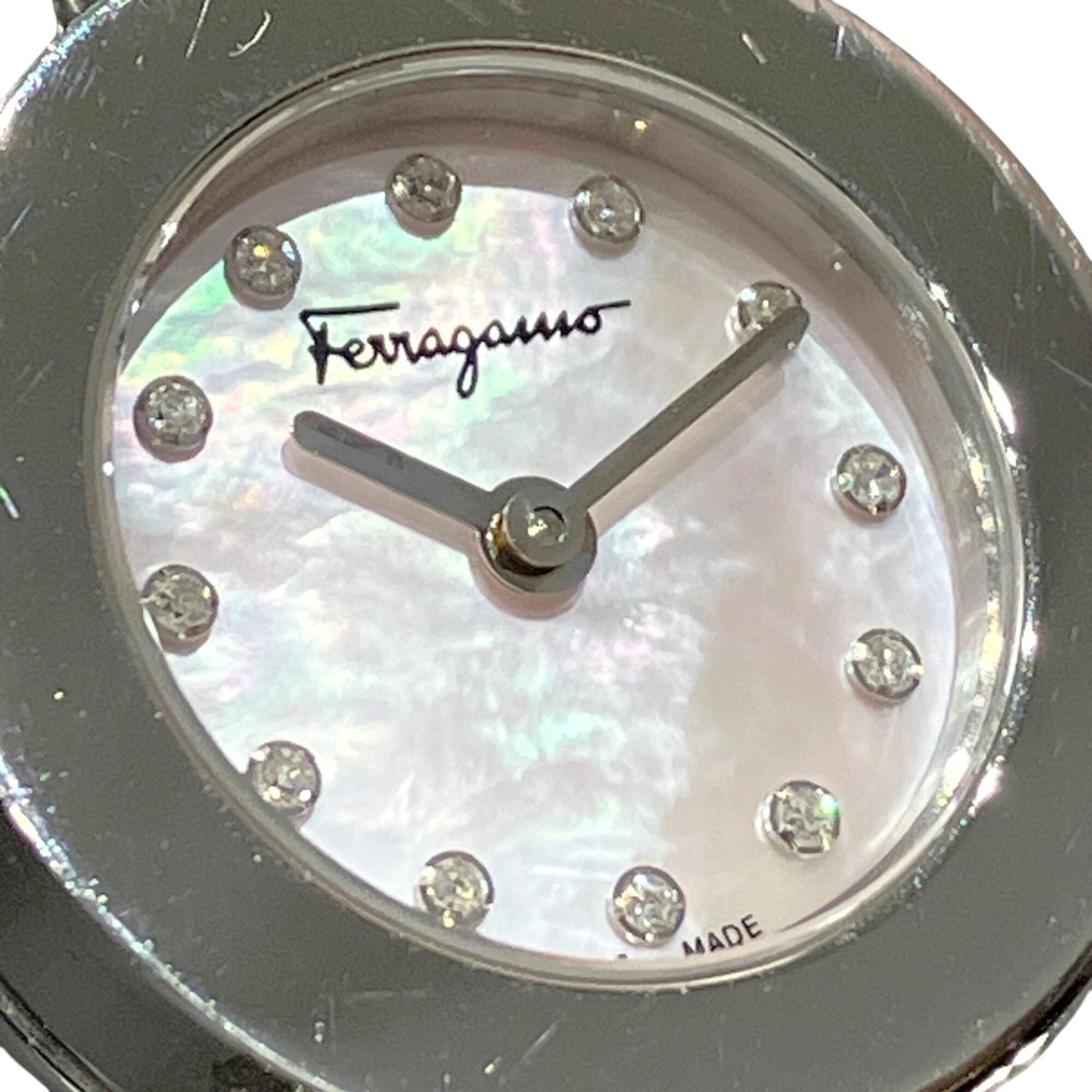 Salvatore Ferragamo Gancini watch, total weight 34.6g, stainless steel, quartz movement, pink mother-of-pearl dial, SFBF00118