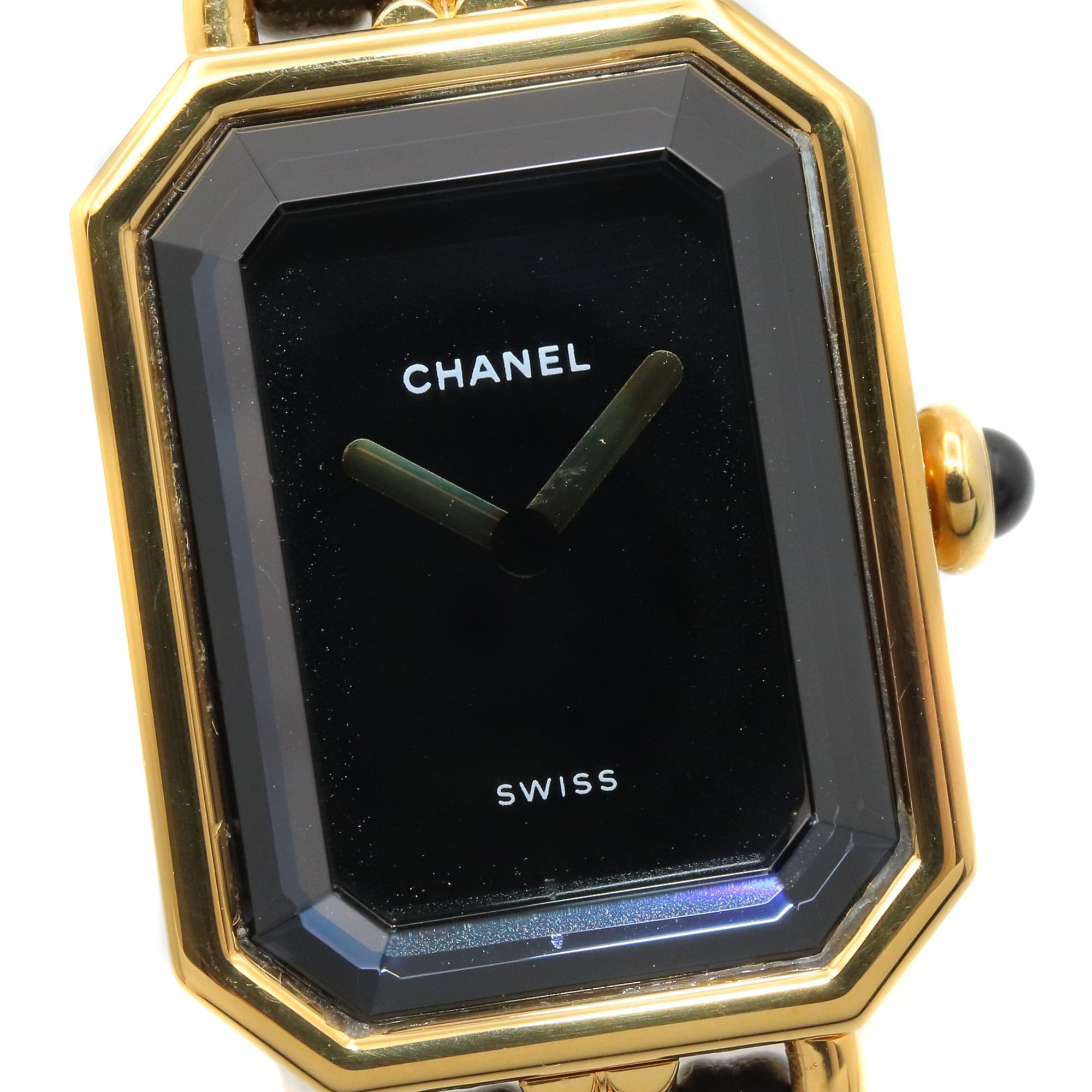 Montre Chanel CHANEL Première M, cuir plaqué or, femme, Noir, H0001