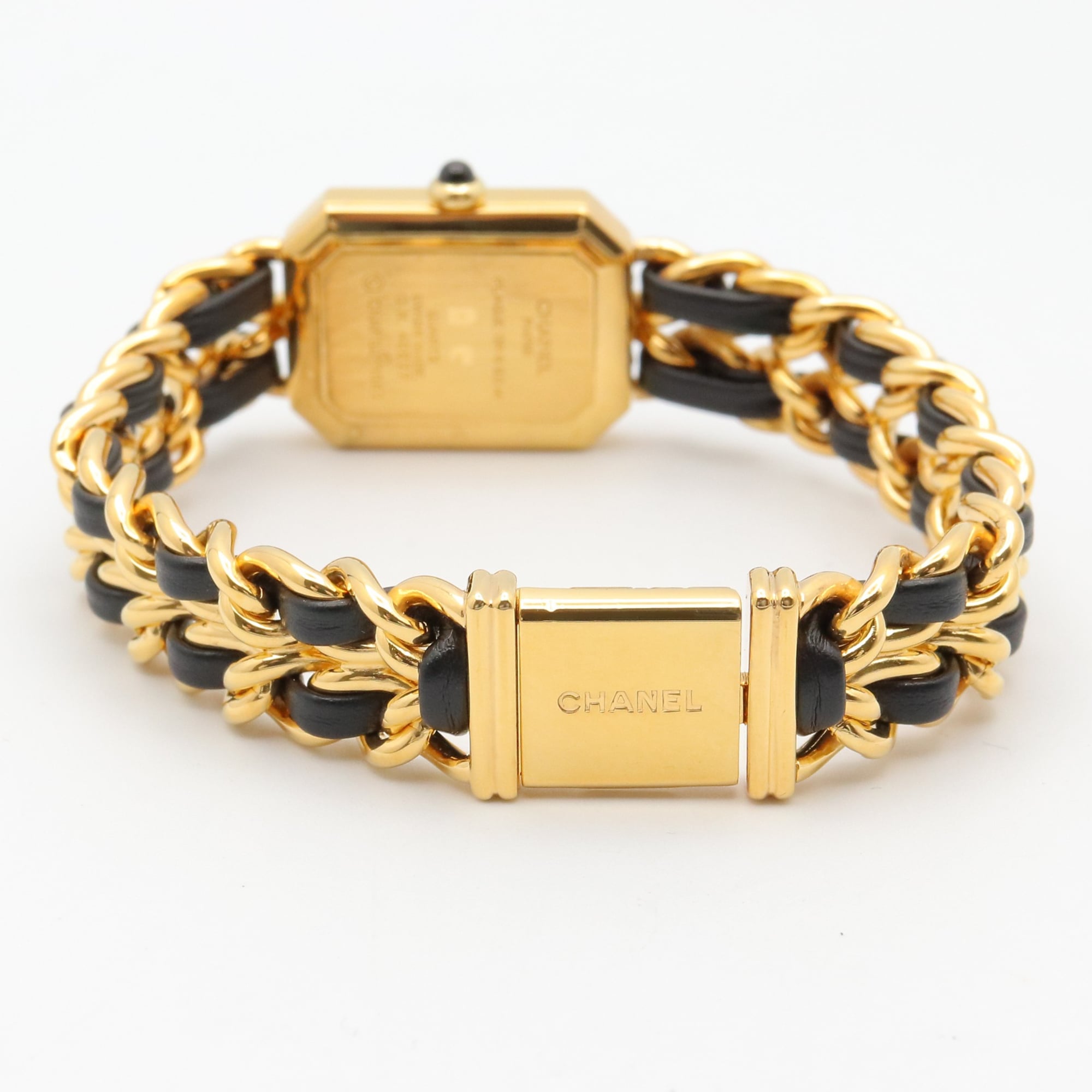 Montre Chanel CHANEL Première XL, plaquée or (GP), bracelet en cuir, pour femme, Noir, H0001