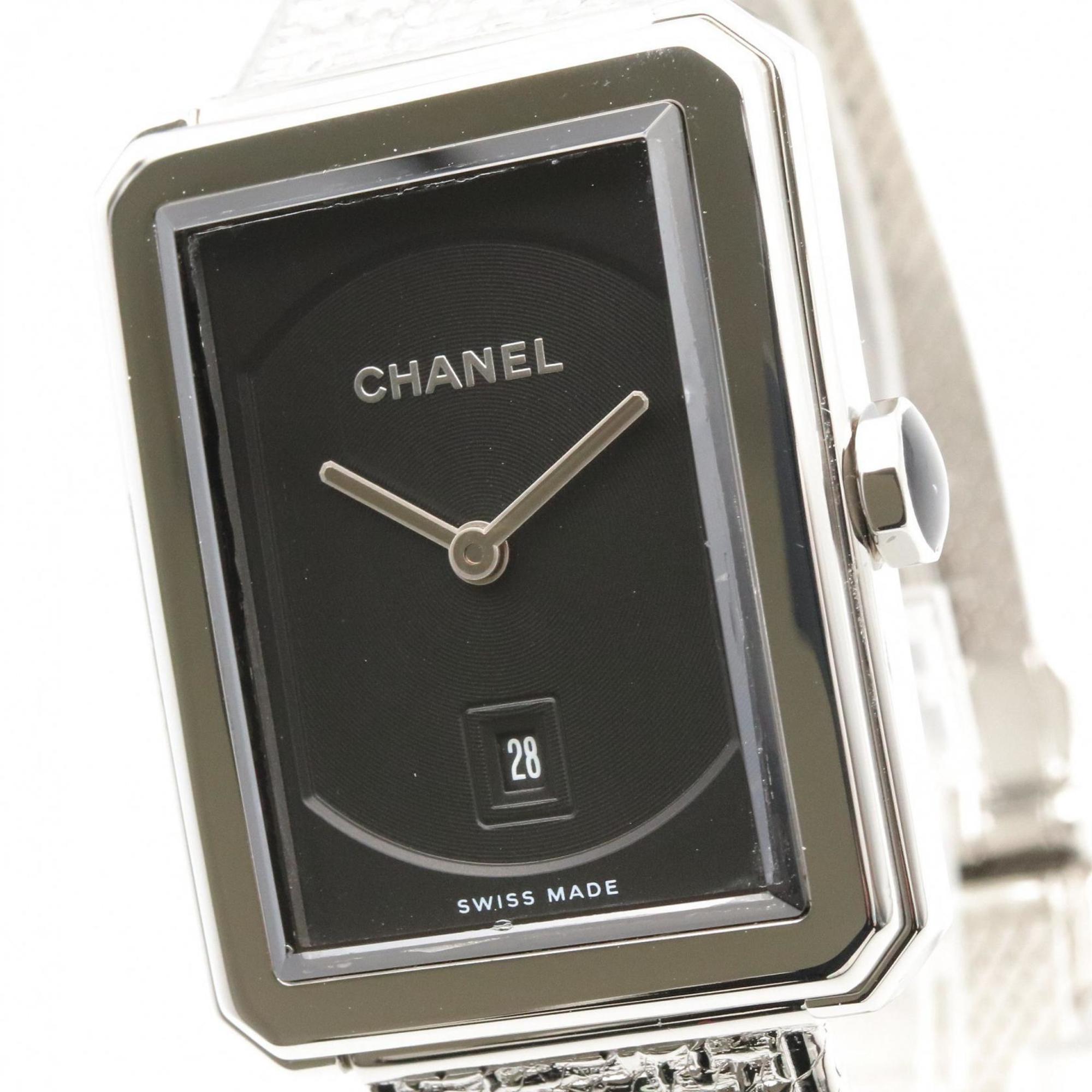 CHANEL Boyfriend Tweed-horloge, roestvrij staal, dames, zwart, H4878