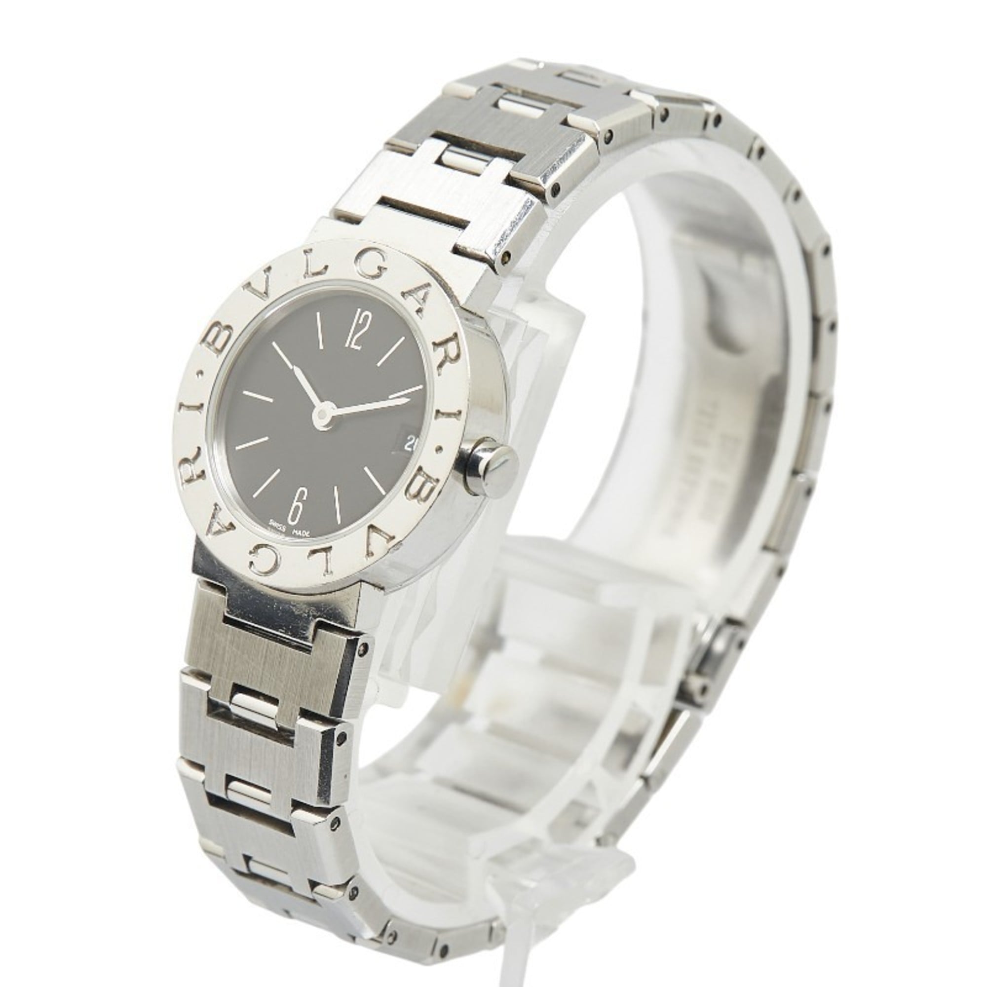 BVLGARI Uhr BB23SS Quarz Schwarz Zifferblatt, Edelstahl, Damenuhr