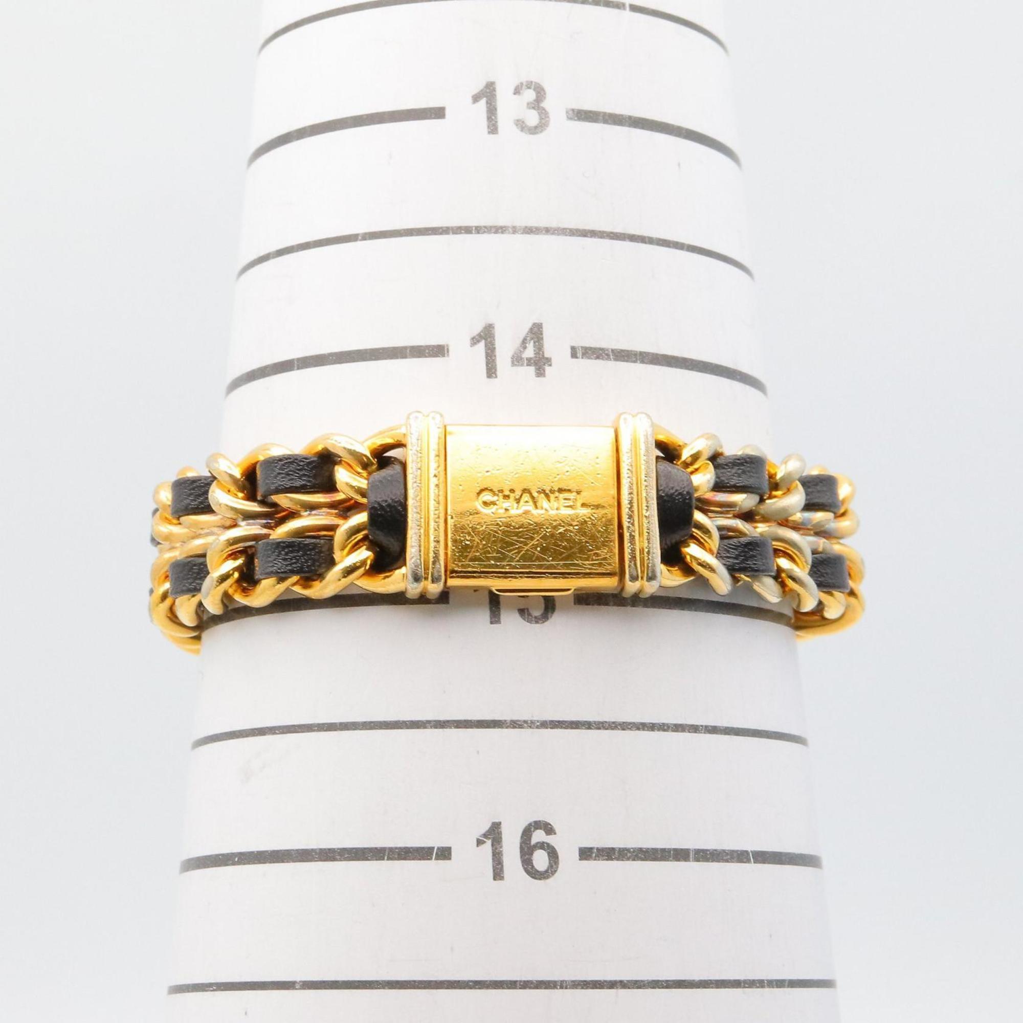 CHANEL Premiere M-horloge, verguld, met leren band, zwart, dames, H0001