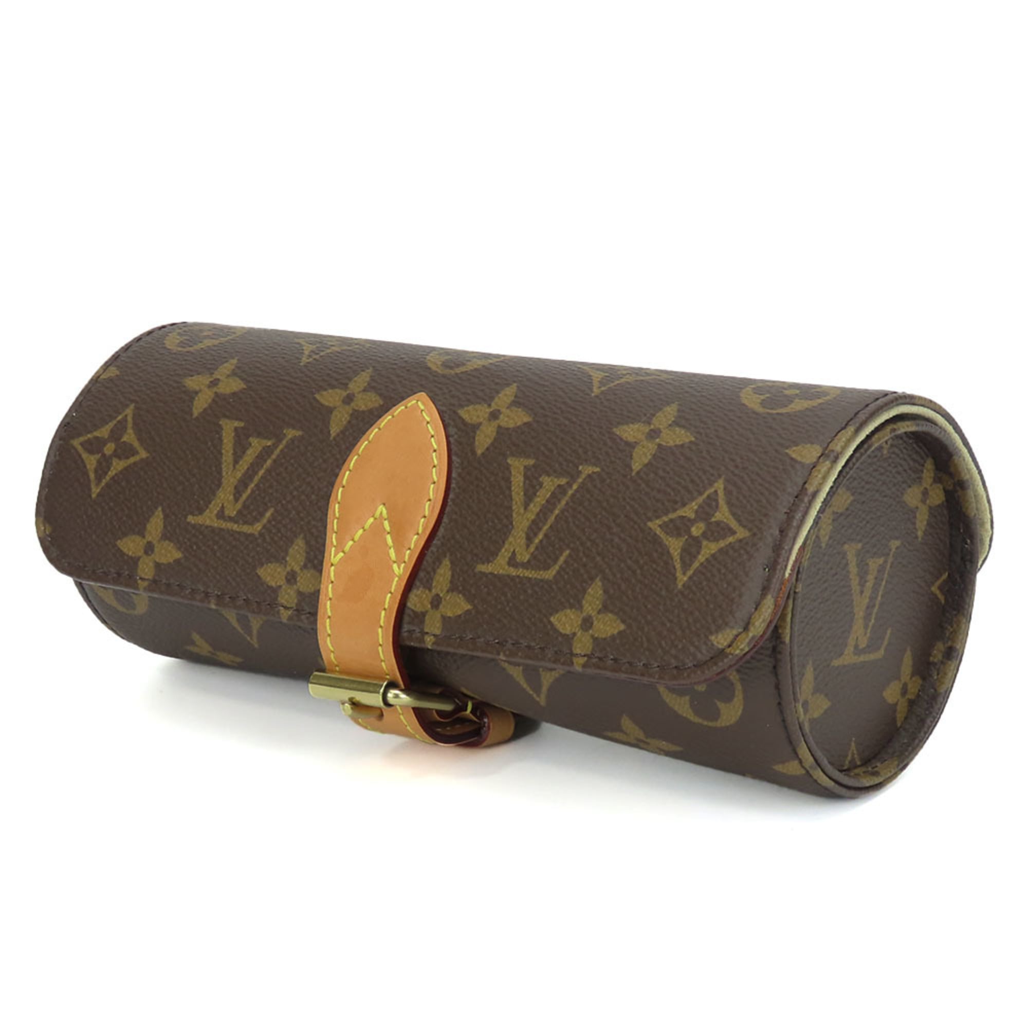 Étui à montre Louis Vuitton 3 M47530, Brun Monogram avec finitions dorées, pour homme et femme