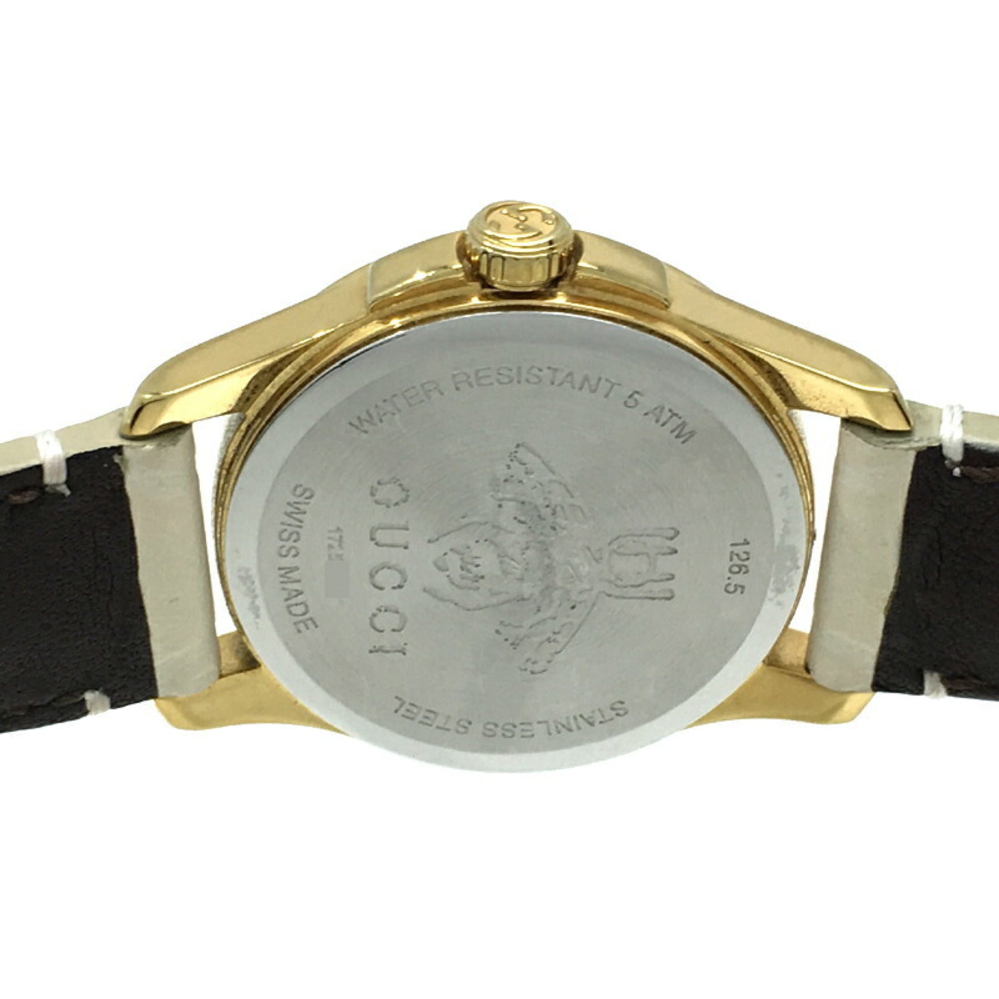 Gucci G Timeless Damenuhr YA126580 126.5, vergoldetWeiß Shima-Zifferblatt