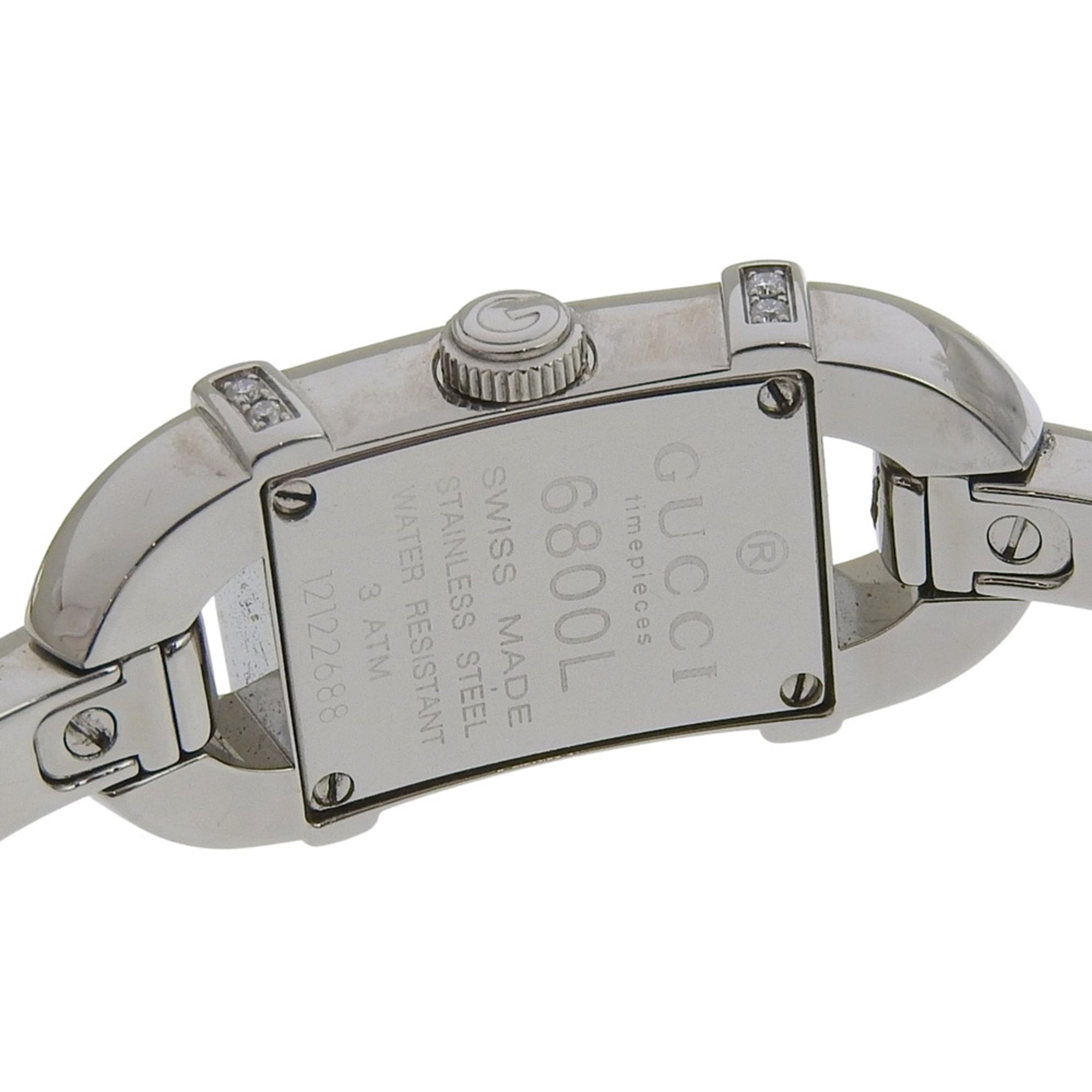Gucci 6800L roestvrijstalen quartzhorloge met diamanten en analoge wijzerplaat met witte schelp-wijzerplaat voor dames